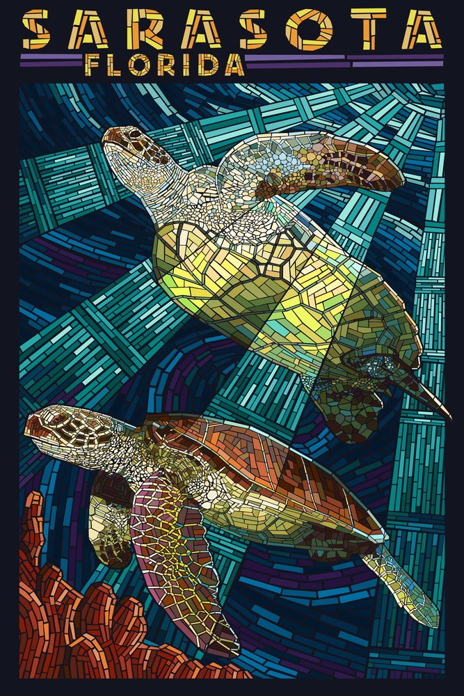 Florida Sea Turtle Paper Mosaic Wall Art - 12x18 Gallery Quality Metal Decor for Beach House & Coastal Living Rooms | Sarasota-Inspired Aluminum Art for Ocean Theme Home Decor