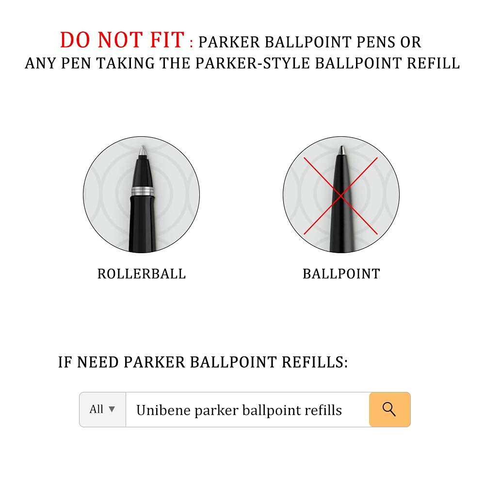 Unibene Parker Compatible Rollerball Refill 6 Pack - 0.5mm Fine Point Black Ink, Smooth Writing German Gel Pen Refills for IM Sonnet Urban Pens - Ideal for Office, School & Daily Note Taking
