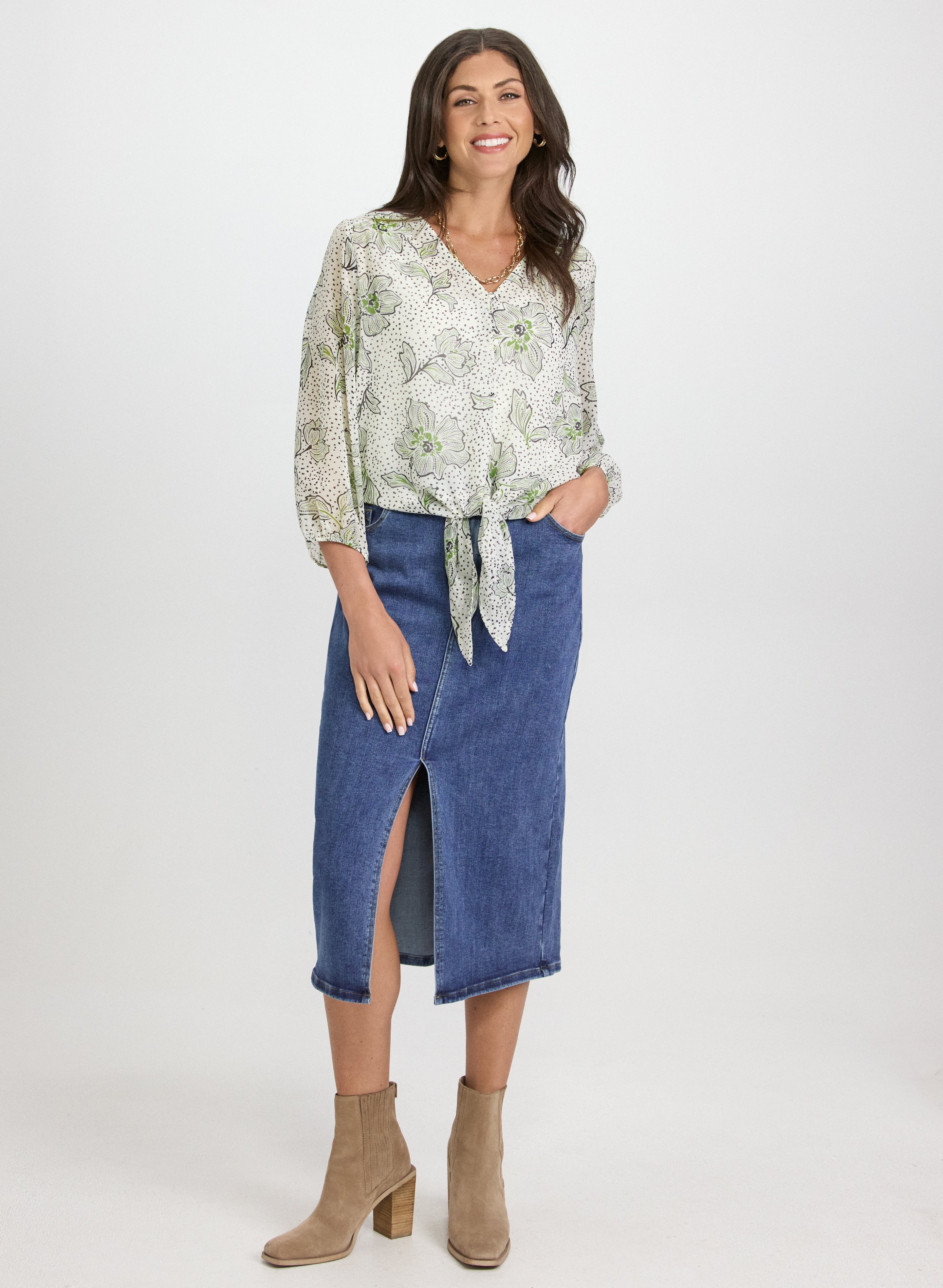 Floral Print Tied Hem Blouse for Women - Elegant Summer Tops for Casual Outings & Office Wear