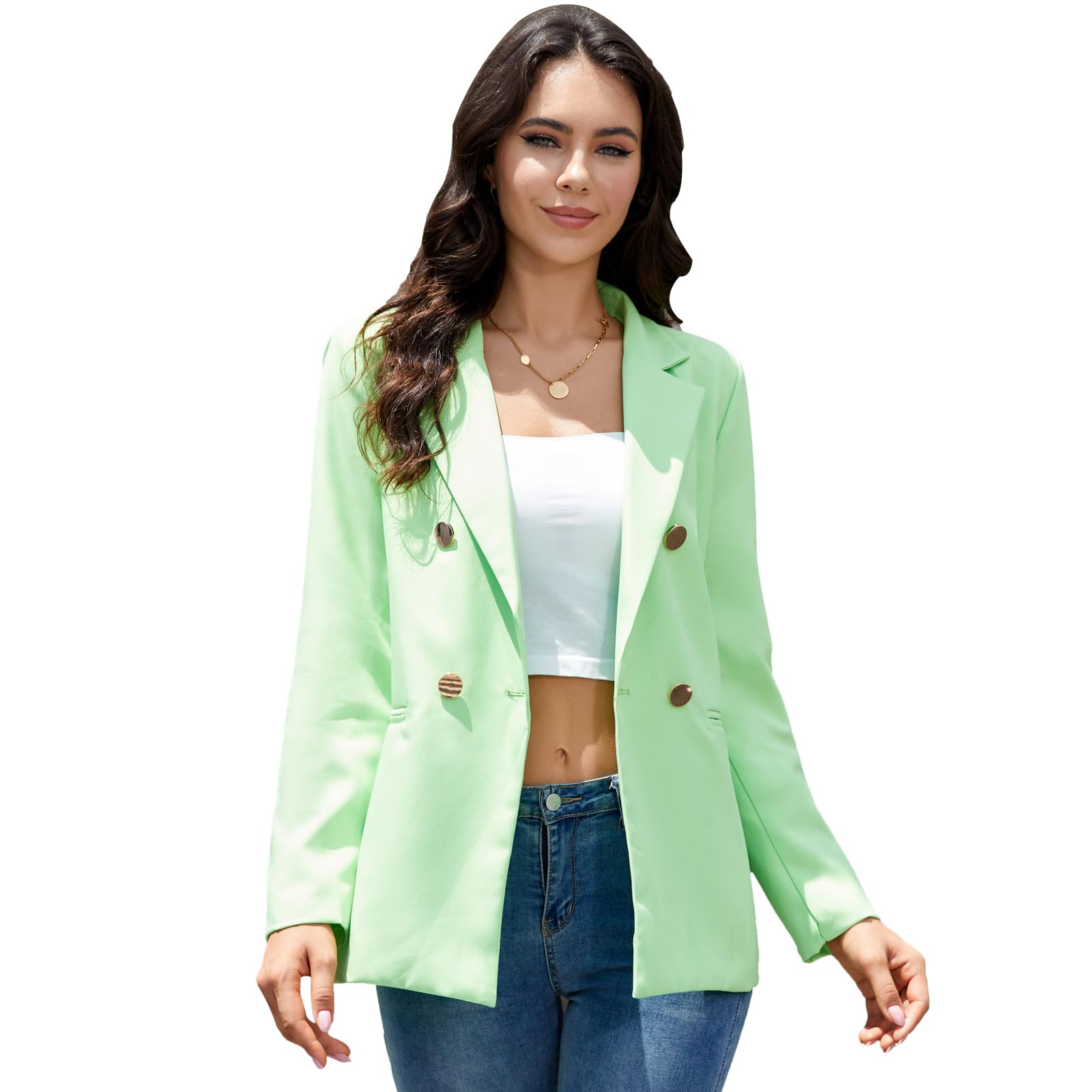 Women's Business Casual Blazers - Lightweight Long Sleeve Suit Jackets with Gold Buttons & Pockets | Professional Office Wear for Work, Meetings & Formal Events
