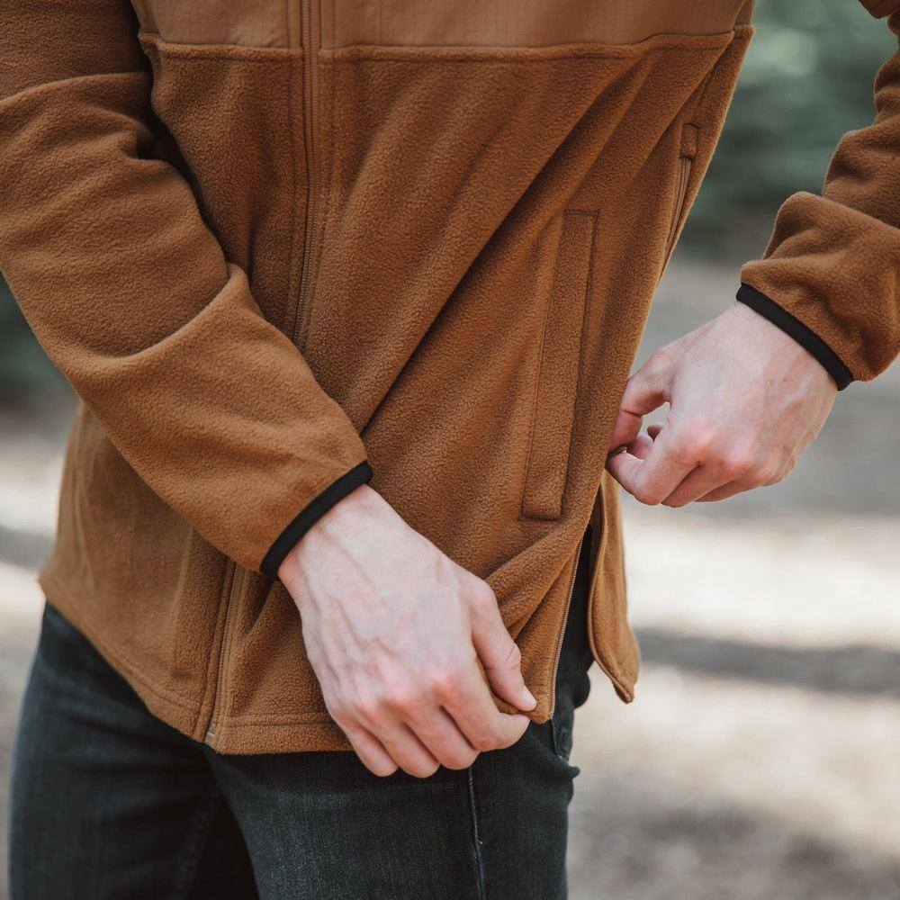 Men's Ripstop Hybrid Fleece Full Zip Jacket - Lightweight Outdoor Jacket for Hiking & Camping - Coyote Brown Color - Perfect for Cold Weather Adventures