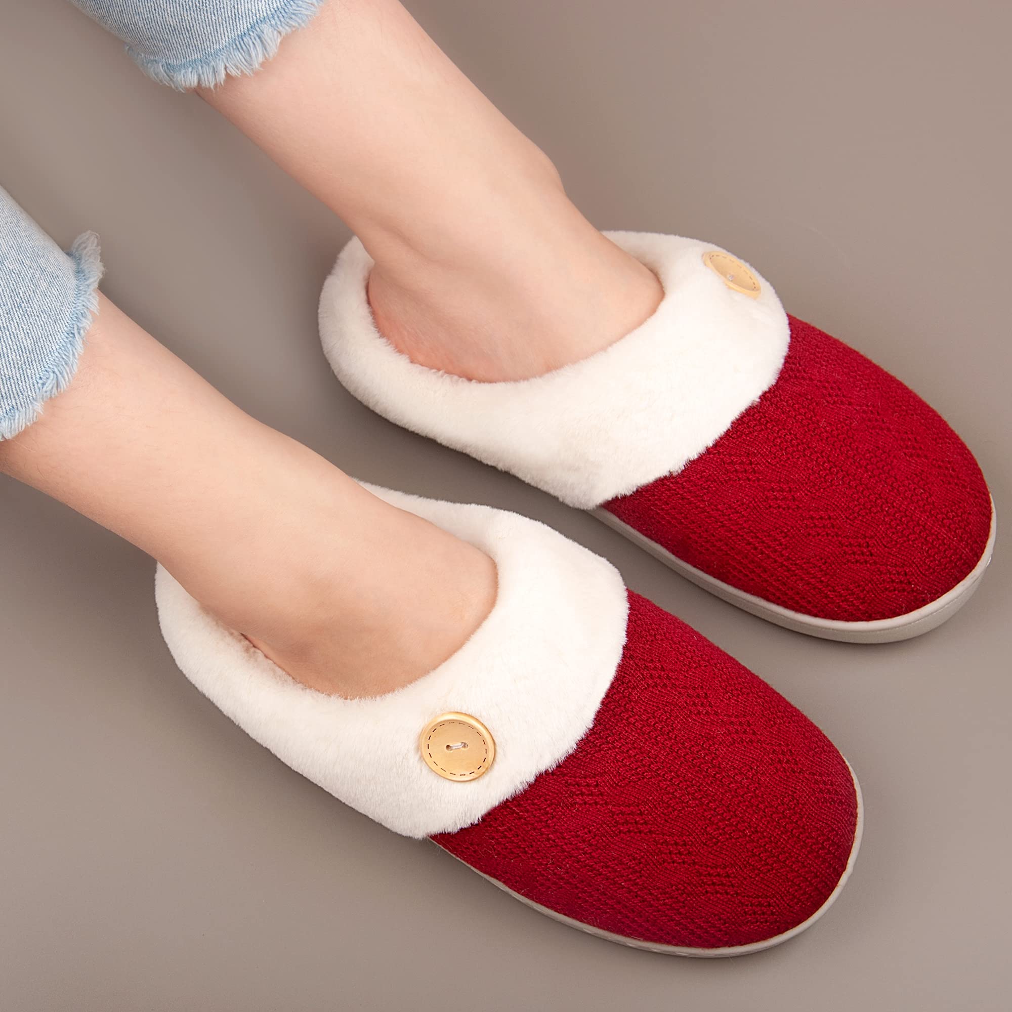 Women's Fuzzy Warm House Slippers - Soft Plush Knitted Indoor/Outdoor Winter Slippers for Women | Cozy Homewear for Relaxing, Lounging & Cold Weather Comfort