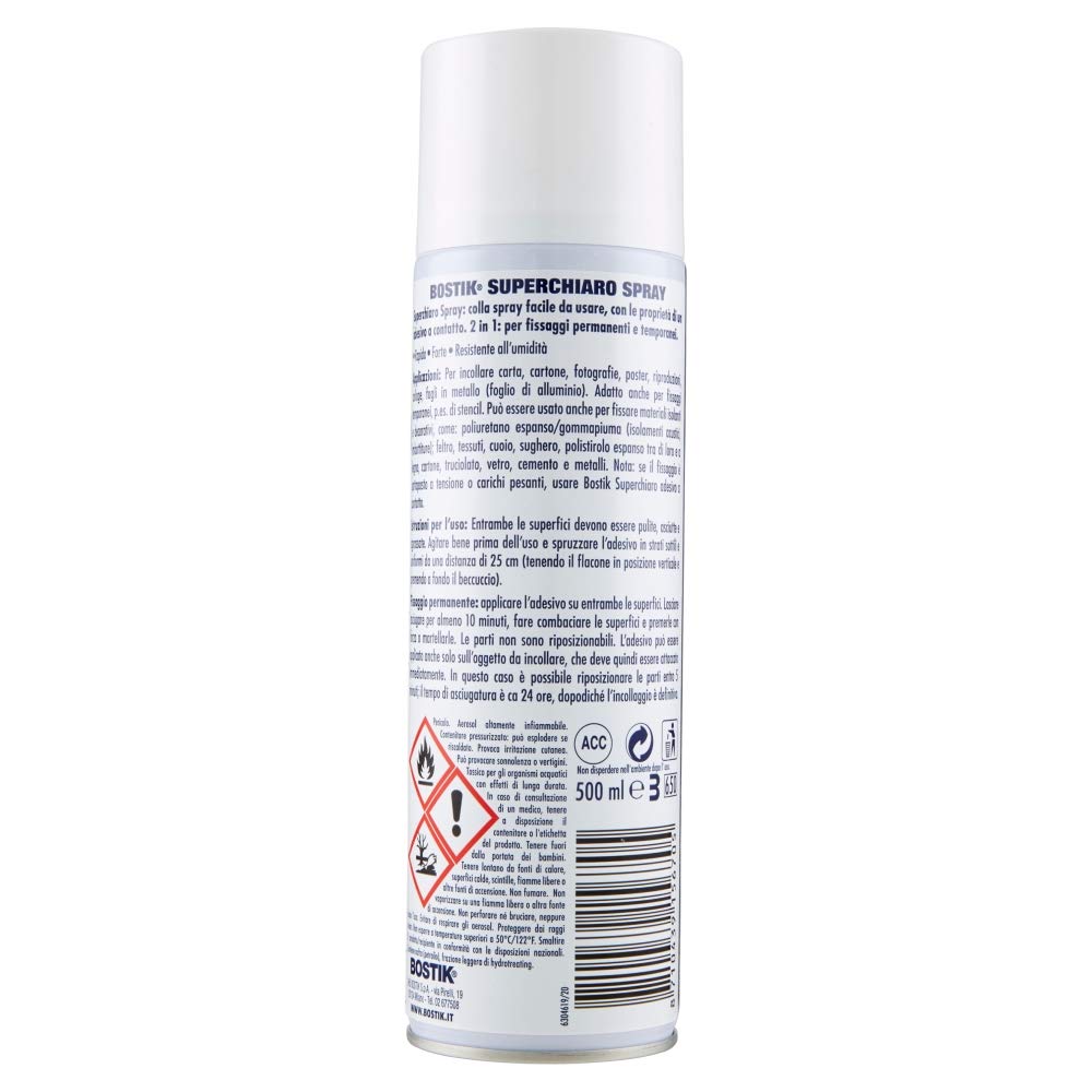 Bostik Colla Spray Superchiaro 2-in-1 Adhesive 500ml D2250 - Strong Bonding for DIY Projects, Woodworking & Home Repairs