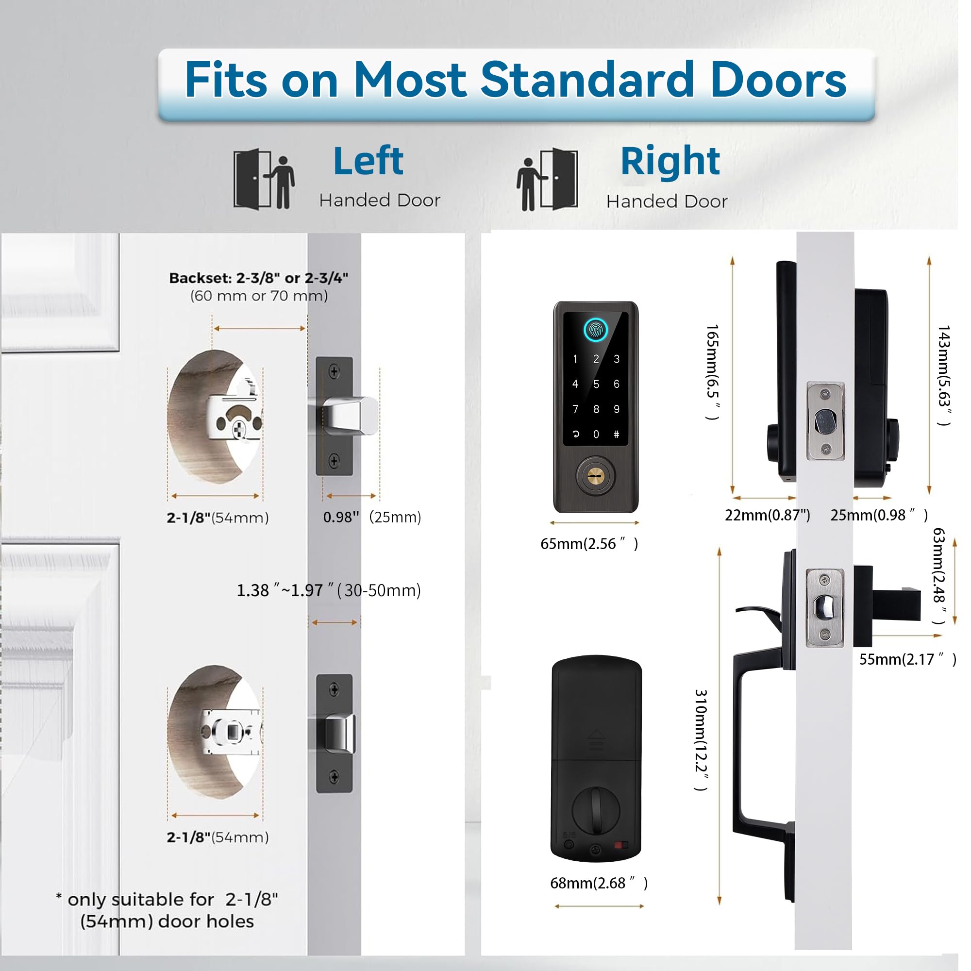 BEBASIA Smart Fingerprint Door Lock with Keyless Entry - Bluetooth Electronic Keypad Deadbolt & Handle Set in Aged Bronze for Front Door Security | Perfect for Homes, Apartments & Vacation Rentals