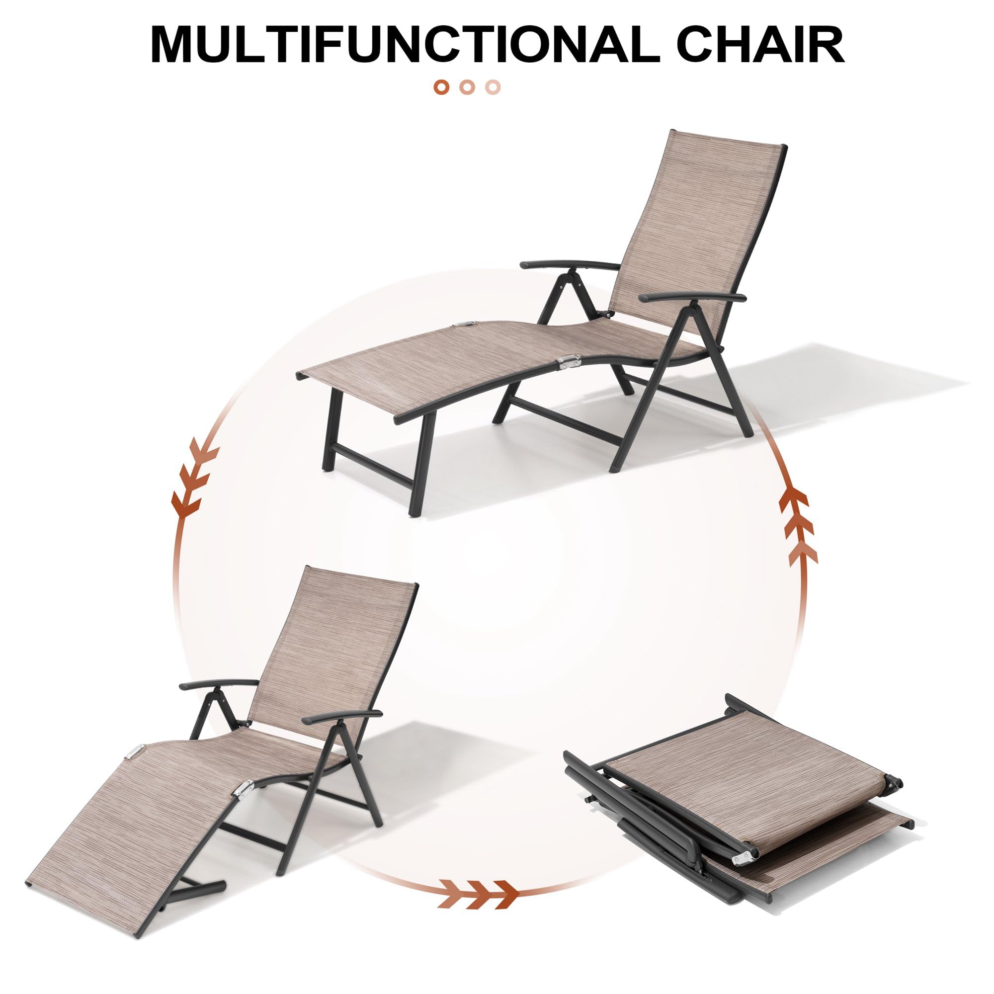 Crestlive Folding Patio Chaise Lounge Chair - Adjustable Aluminum Outdoor Pool Recliner with 8 Positions, No Assembly Required - Perfect for Backyard, Beach, and Poolside Relaxation