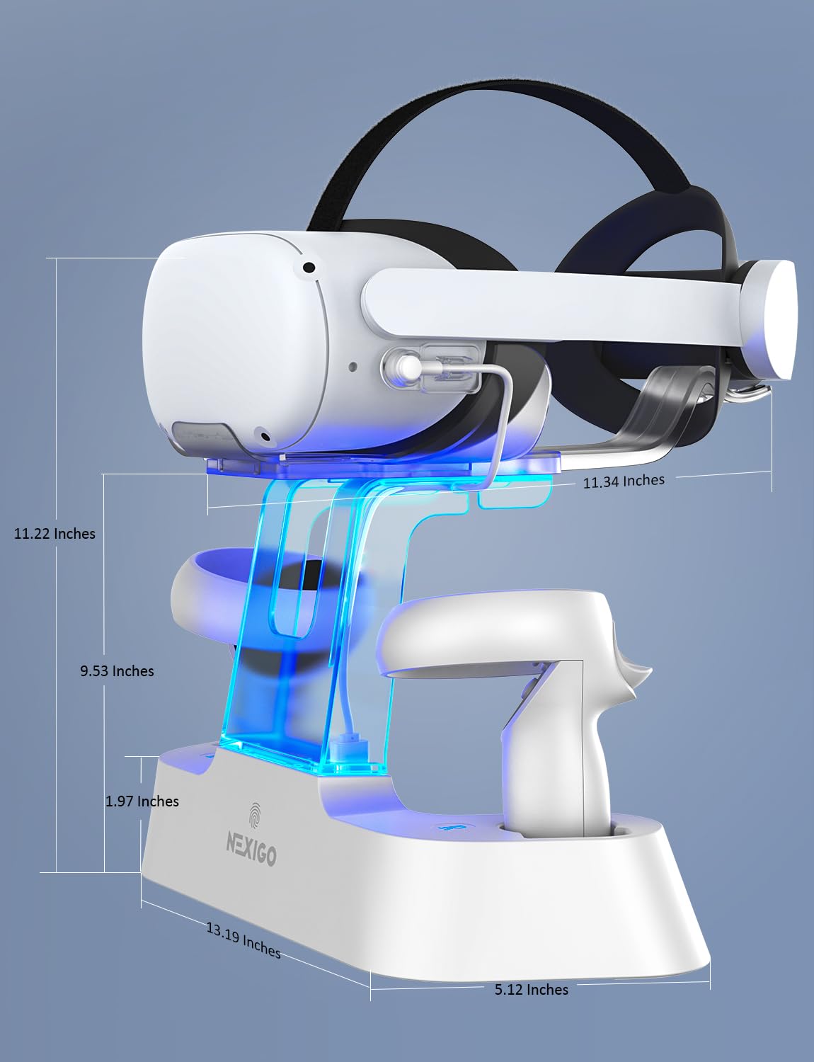 NexiGo Enhanced Charging Dock with LED Light [On/Off] for Oculus Quest 2 - Compatible with Elite Strap Battery, VR Headset Display Stand & Controller Holder - Includes 2 Rechargeable Batteries & USB-C Charger - Perfect for Oculus Quest 2 Gaming Setup & VR Accessories Organization