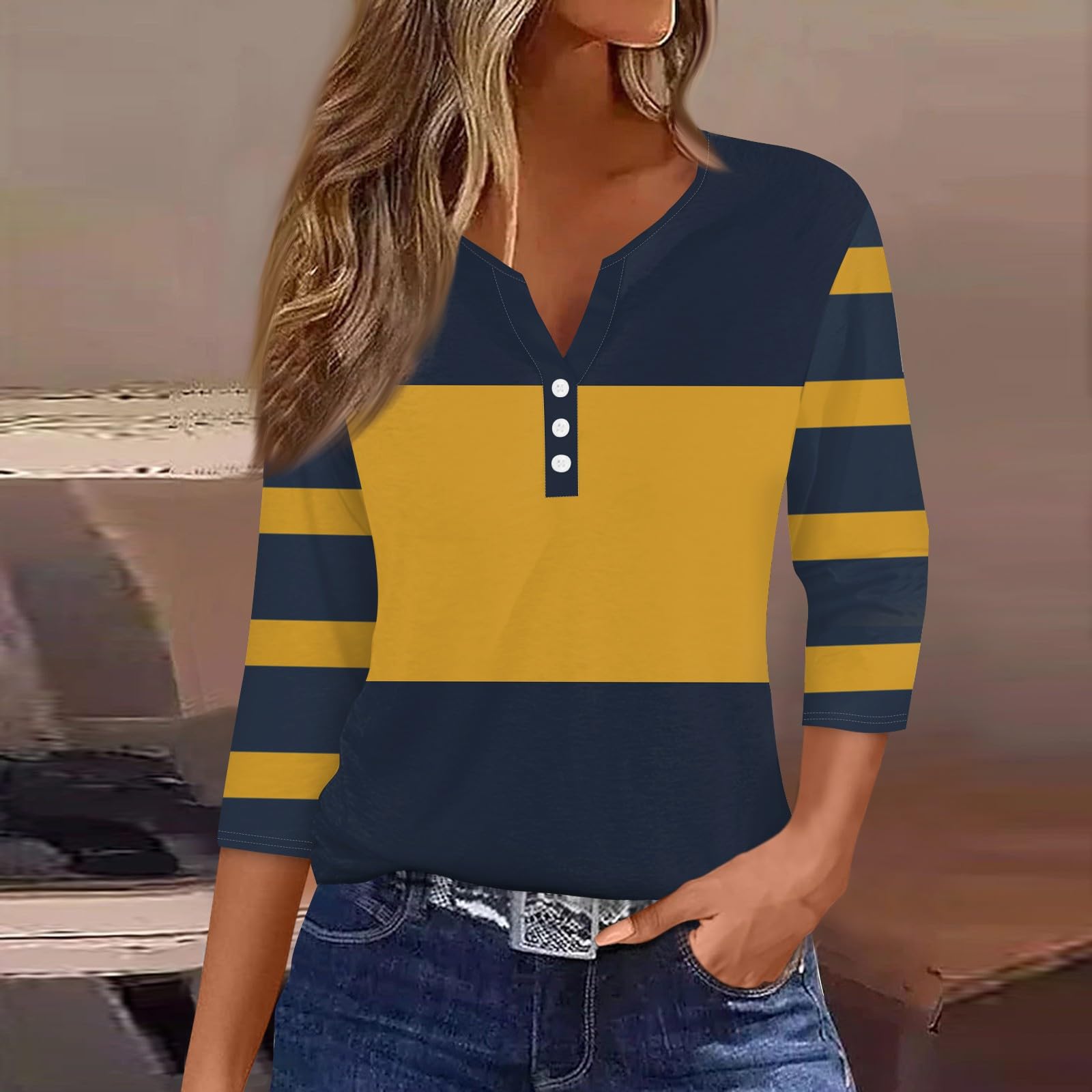 2024 Women's Summer Tops - Casual Black & White Striped 3/4 Sleeve T-Shirts (S-3XL) | Perfect for Beach Outings, Casual Wear & Summer Vacations
