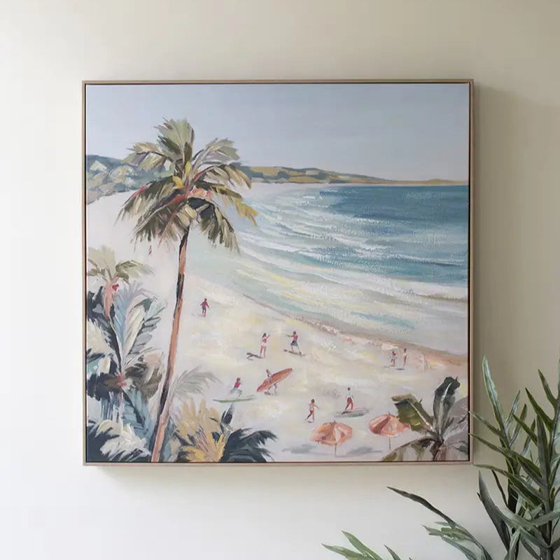 Coastal Beach Sunset Framed Acrylic Wall Art Painting - Ocean Waves Seascape Decor for Living Room, Bedroom & Office