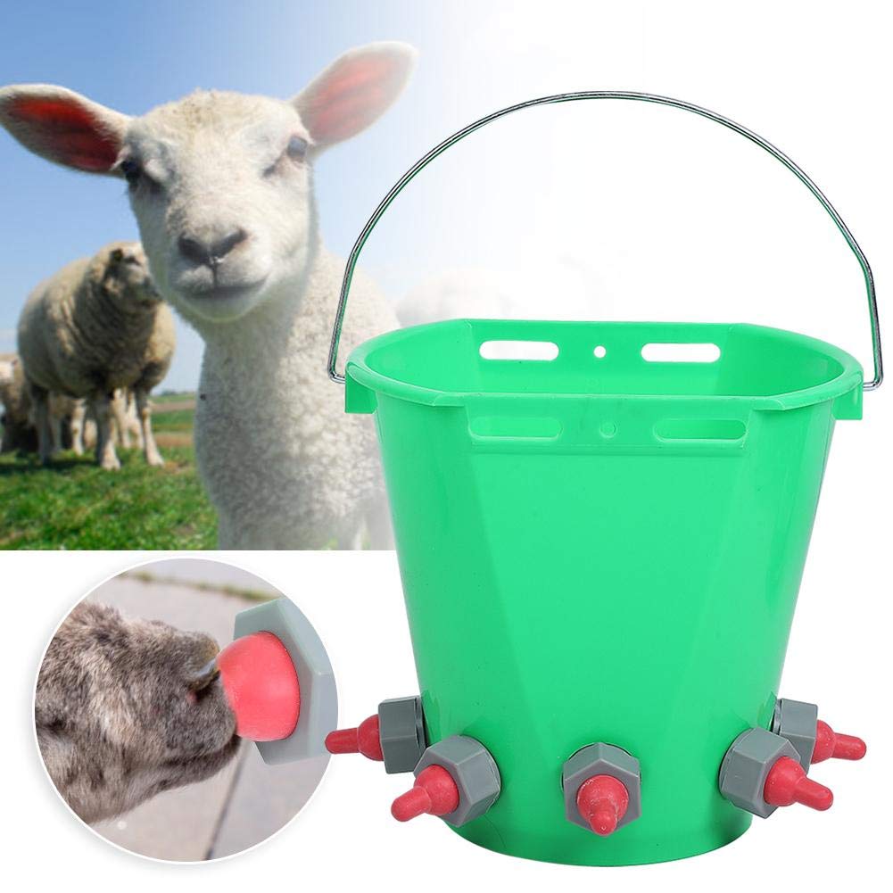 Zerodis 8L Large Capacity Plastic Milk Feed Bucket with Multiple Nipples - Durable Animal Feeding Pot for Cattle, Sheep, Goats & Livestock - Perfect for Farm, Ranch & Dairy Feeding
