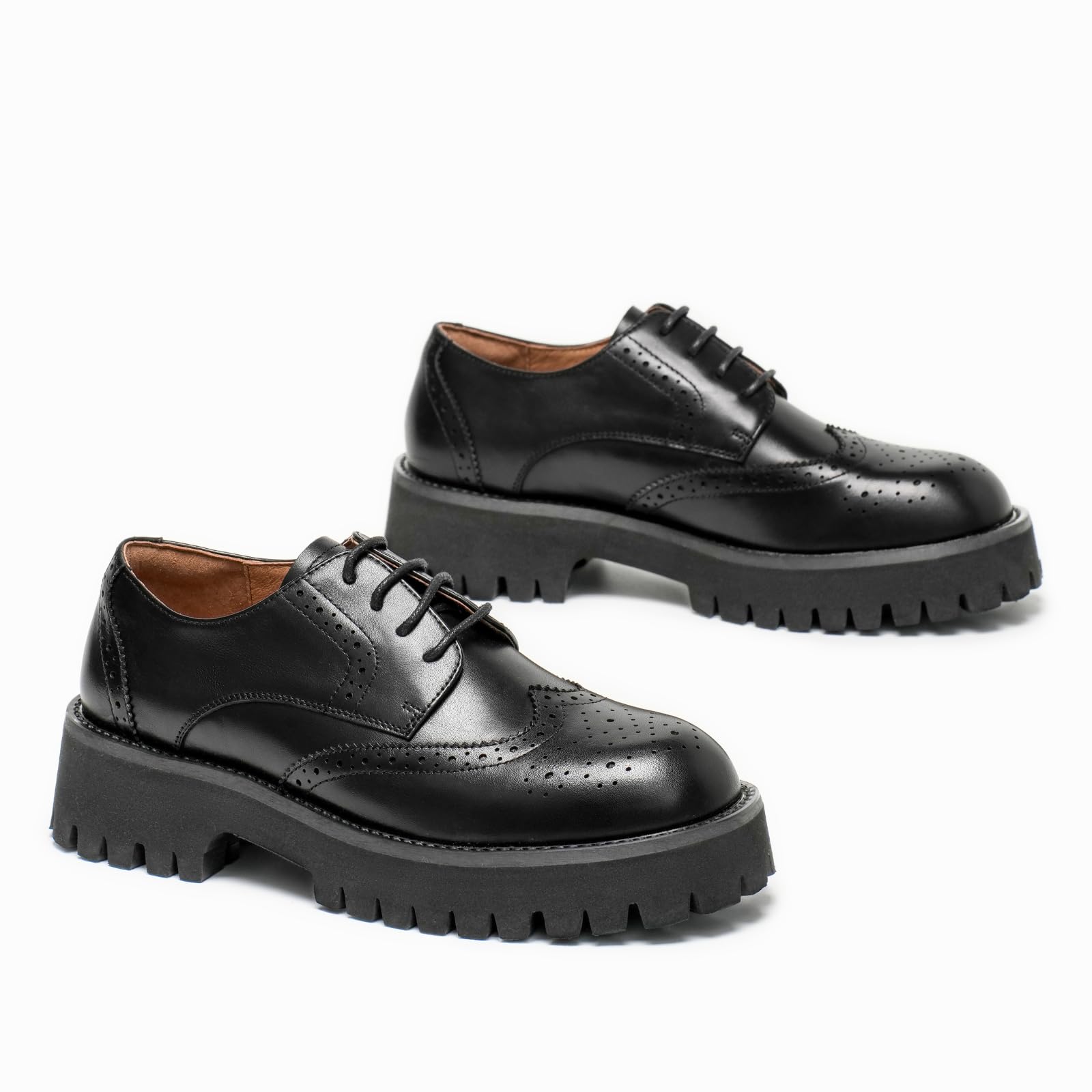 BEAU TODAY Women's Platform Oxford Shoes - Chunky Leather Lace-Up Casual & Dress Shoes for Office Work | Comfortable Business Attire & Everyday Wear