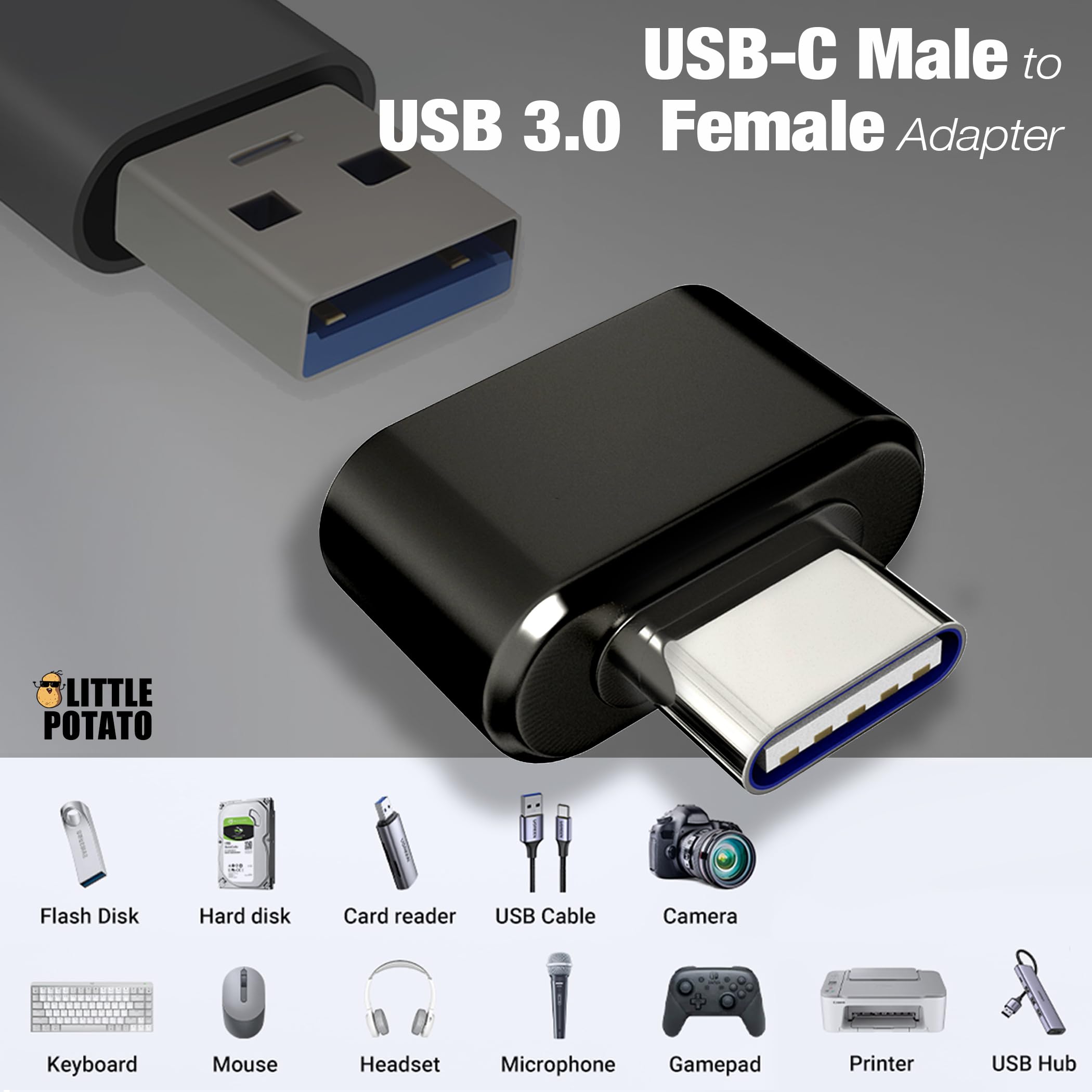 USB C to USB 3.0 Adapter (2 Pack) - Type C Male to USB Female Converter for MacBook Pro/Air, Dell XPS, Thunderbolt 3 Devices - Perfect for Data Transfer & Charging Phones/Laptops on the Go