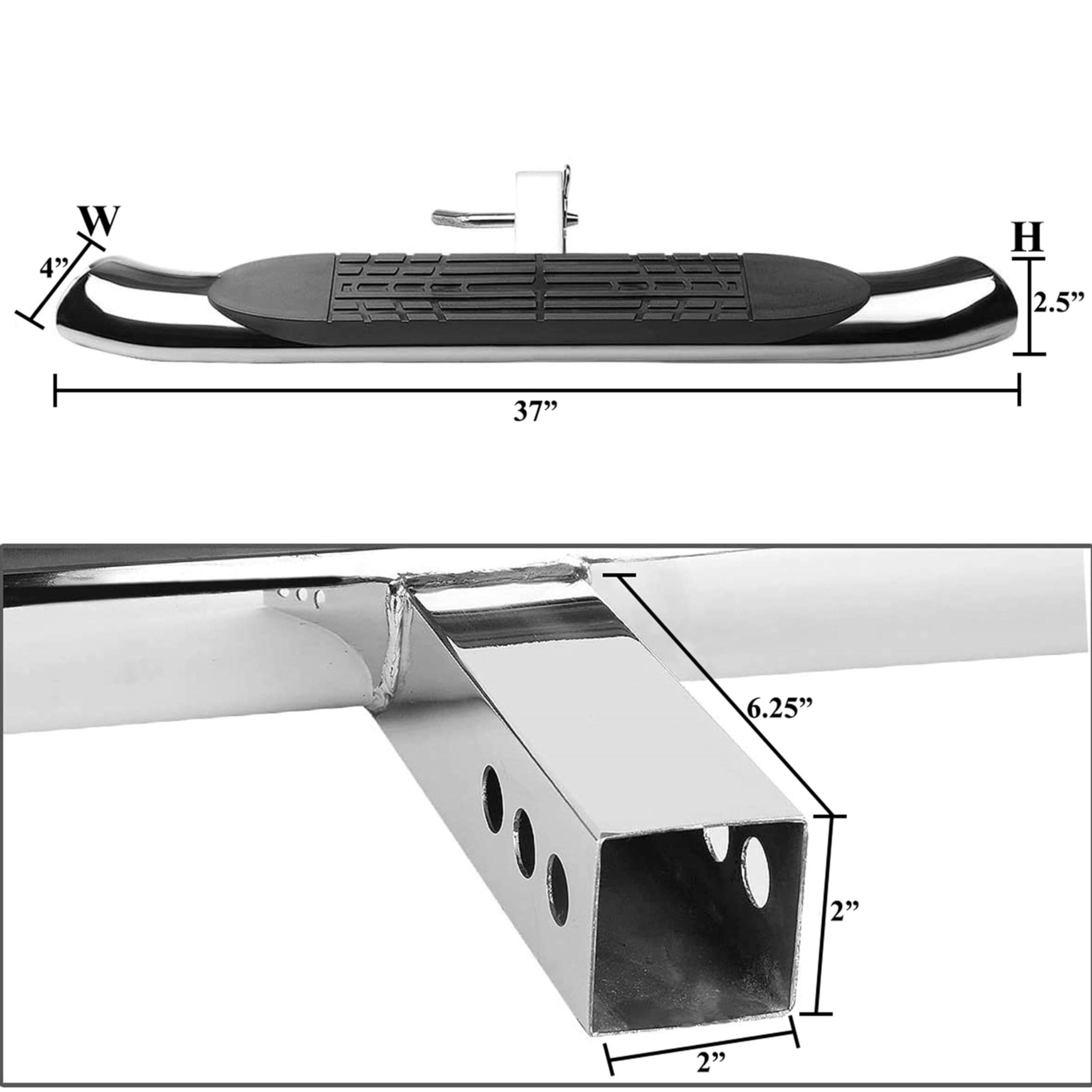 Black Horse Stainless Steel Rear Hitch Step - Universal Fit for Class III 2
