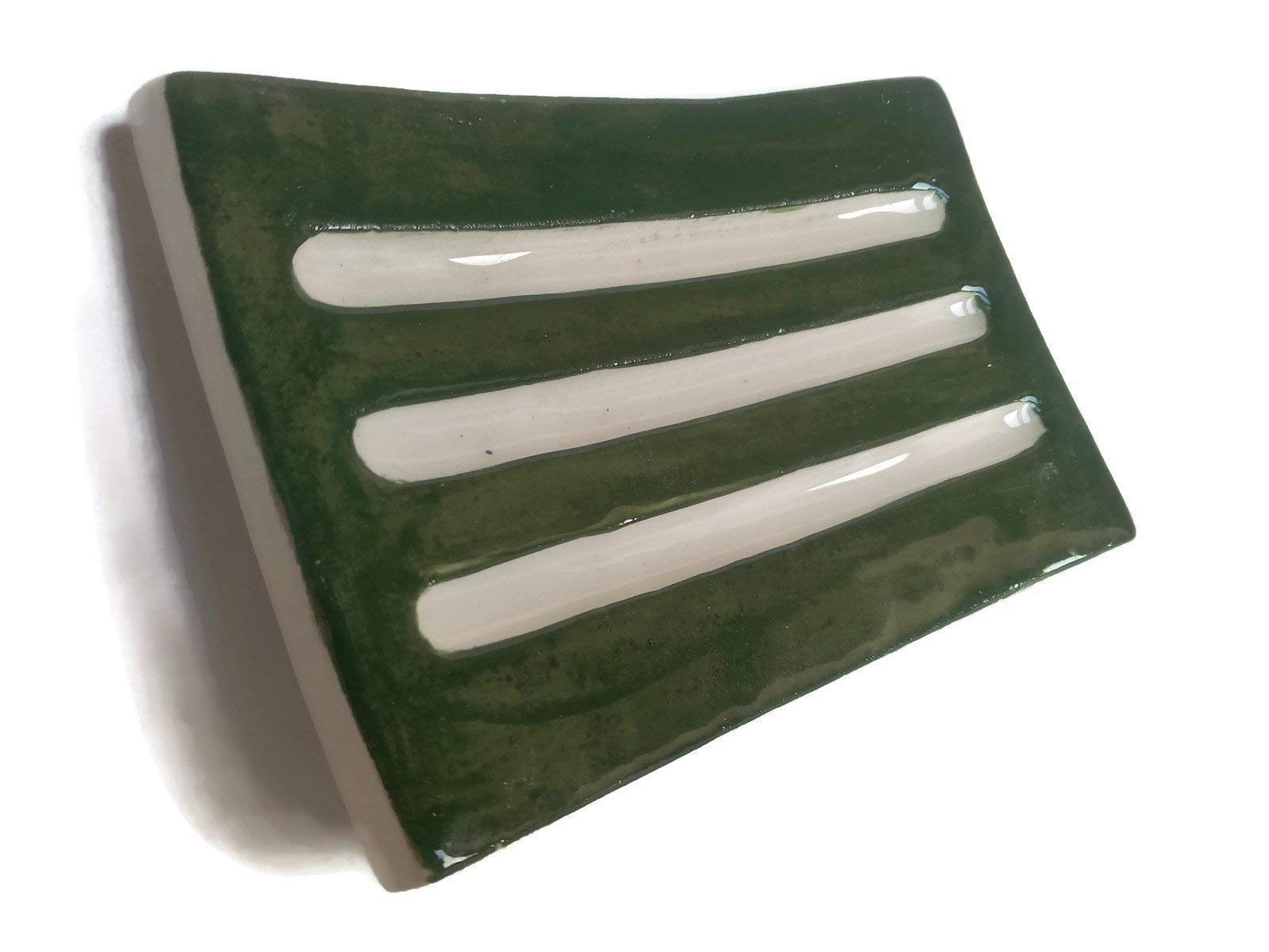 Olive Green Handmade Ceramic Soap Dish for Bar Soap - Rectangle Sponge Holder | Bathroom & Kitchen Organizer, Spa & Shower Accessory
