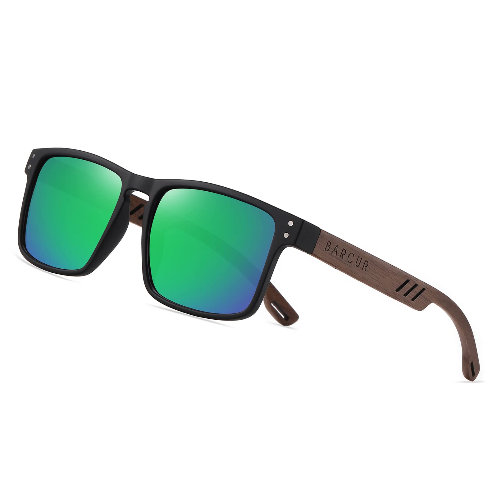 Square Wooden Sunglasses for Men - Polarized UV Protection Lenses, Walnut Wood Frame - Perfect for Outdoor Activities, Beach, and Driving