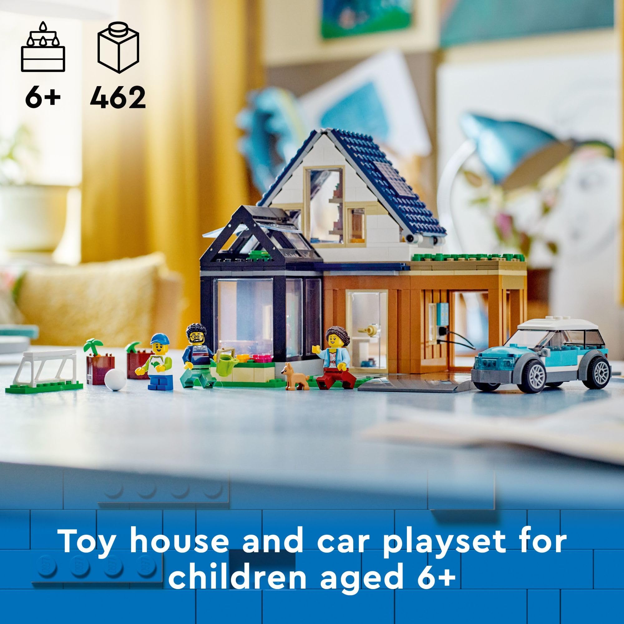LEGO My City Family House and Electric Car 60398 Building Toy Set with Kitchen, 2 Bedrooms, Greenhouse & Solar Panels - Includes 3 Minifigures & Puppy - Creative Construction Gift for Kids Ages 6+ - Perfect for Imaginative Play, STEM Learning & Family Bonding Activities