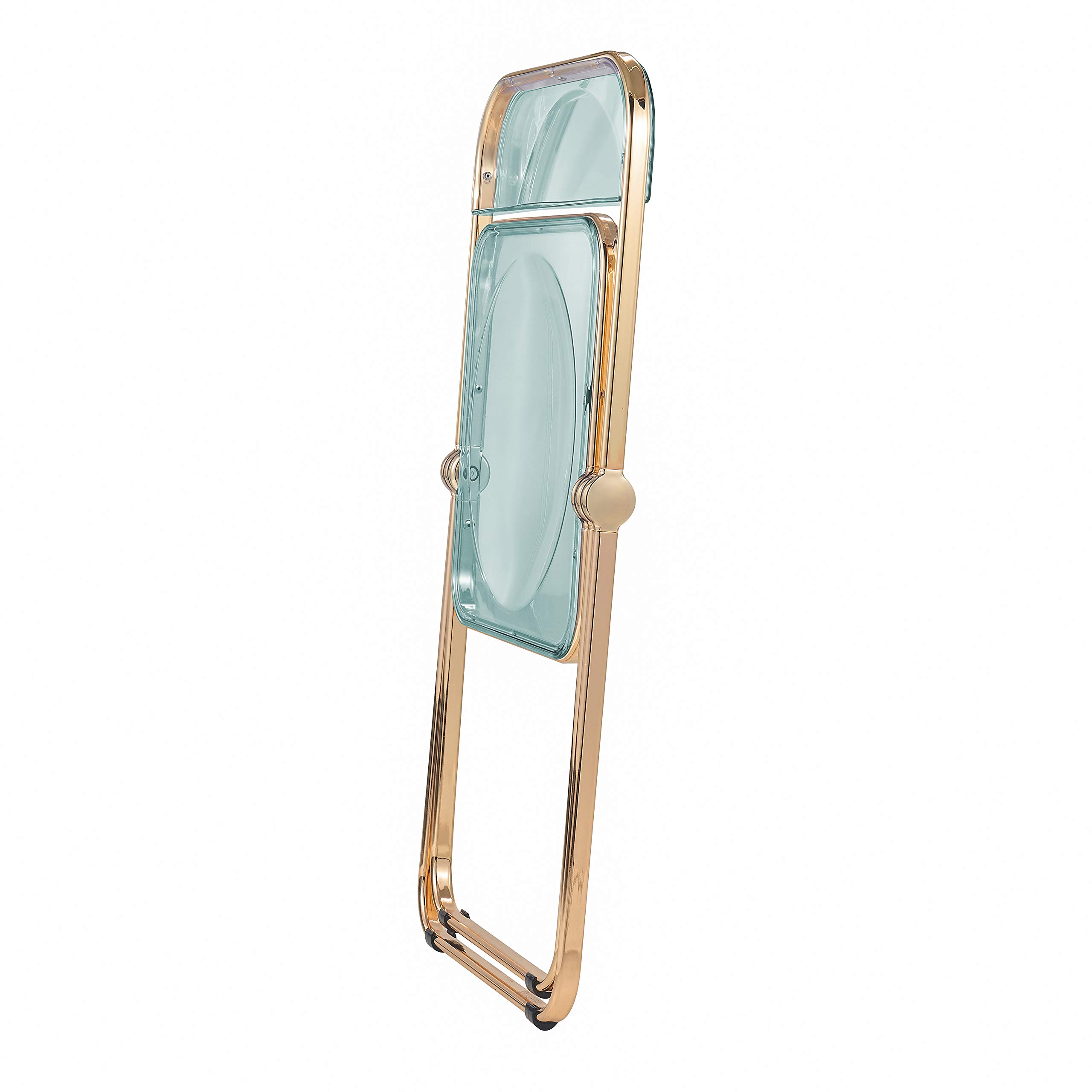 LeisureMod Lawrence Modern Transparent Acrylic Folding Chair with Gold Metal Frame - Set of 2 Jade Green Patio Chairs for Indoor Outdoor Use, Garden, Poolside, and Dining Room Decor
