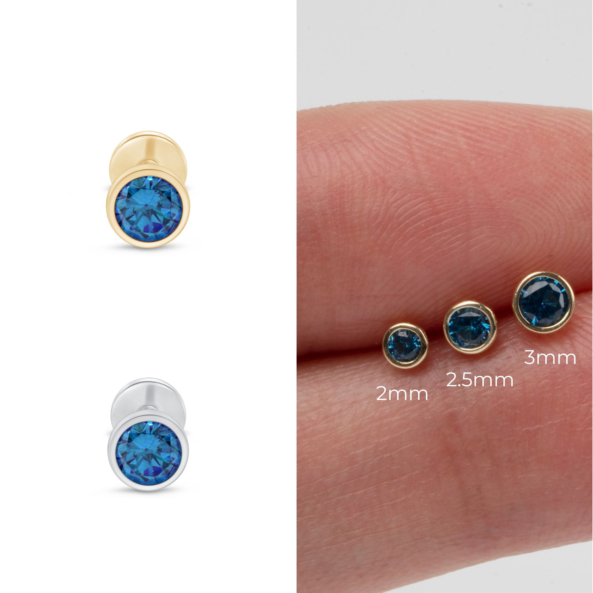 14K Yellow Gold Round Blue Topaz Stud Earrings - Bezel Set Flat Back for Comfort - Perfect for Everyday Wear, Gifts & Special Occasions