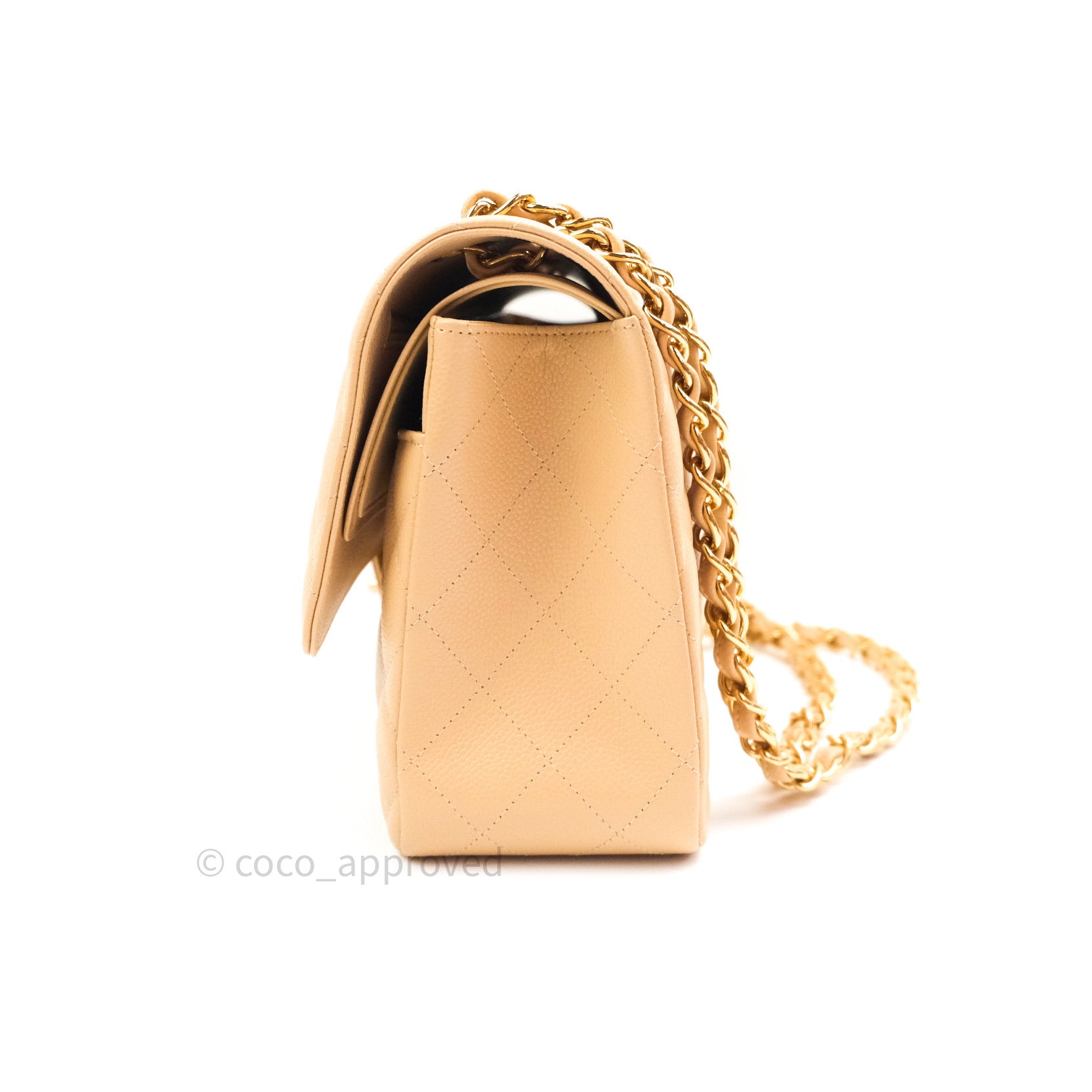 Chanel Classic Jumbo Double Flap Bag Beige Caviar Leather with Gold Hardware - Luxury Designer Handbag for Women, Perfect for Parties & Special Occasions