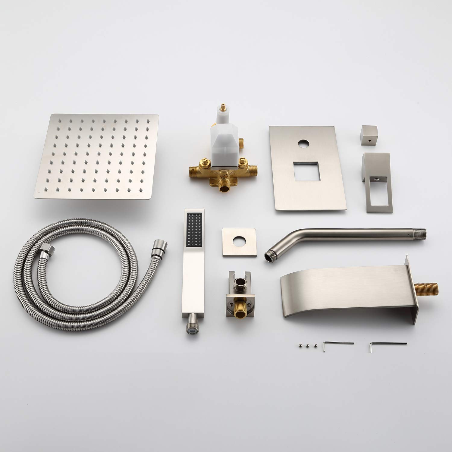 SUMERAIN Brushed Nickel Pressure Balanced Shower System with Waterfall Tub Spout - Modern Bathroom Faucet for Tub and Shower Combo | Perfect for Spa-Like Bathroom Renovation and Luxury Home Upgrade
