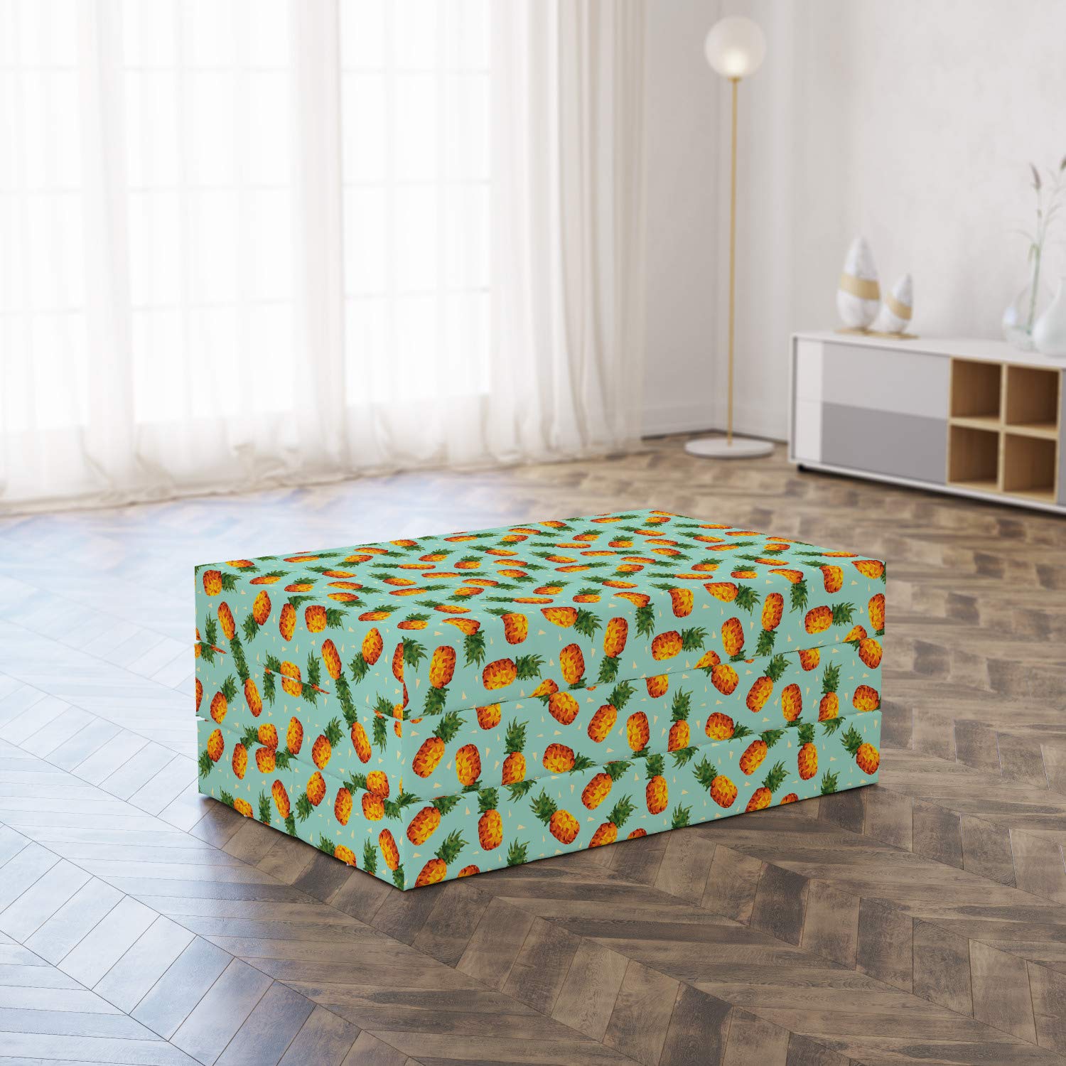 Ambesonne Retro Foldable Mattress - Vintage Beach Summer Design, Portable Guest Bed for Camping, Travel & Home Use
