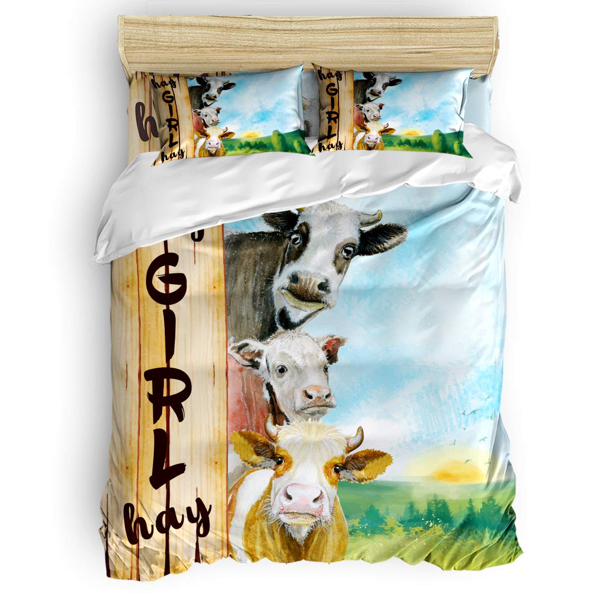 4-Piece Farmhouse Cow Print Duvet Cover Set - Twin Size Soft Bedding Set with Duvet Cover, Flat Sheet & Pillowcases for Kids, Teens & Adults - Perfect for Farmhouse, Country or Rustic Themed Bedrooms