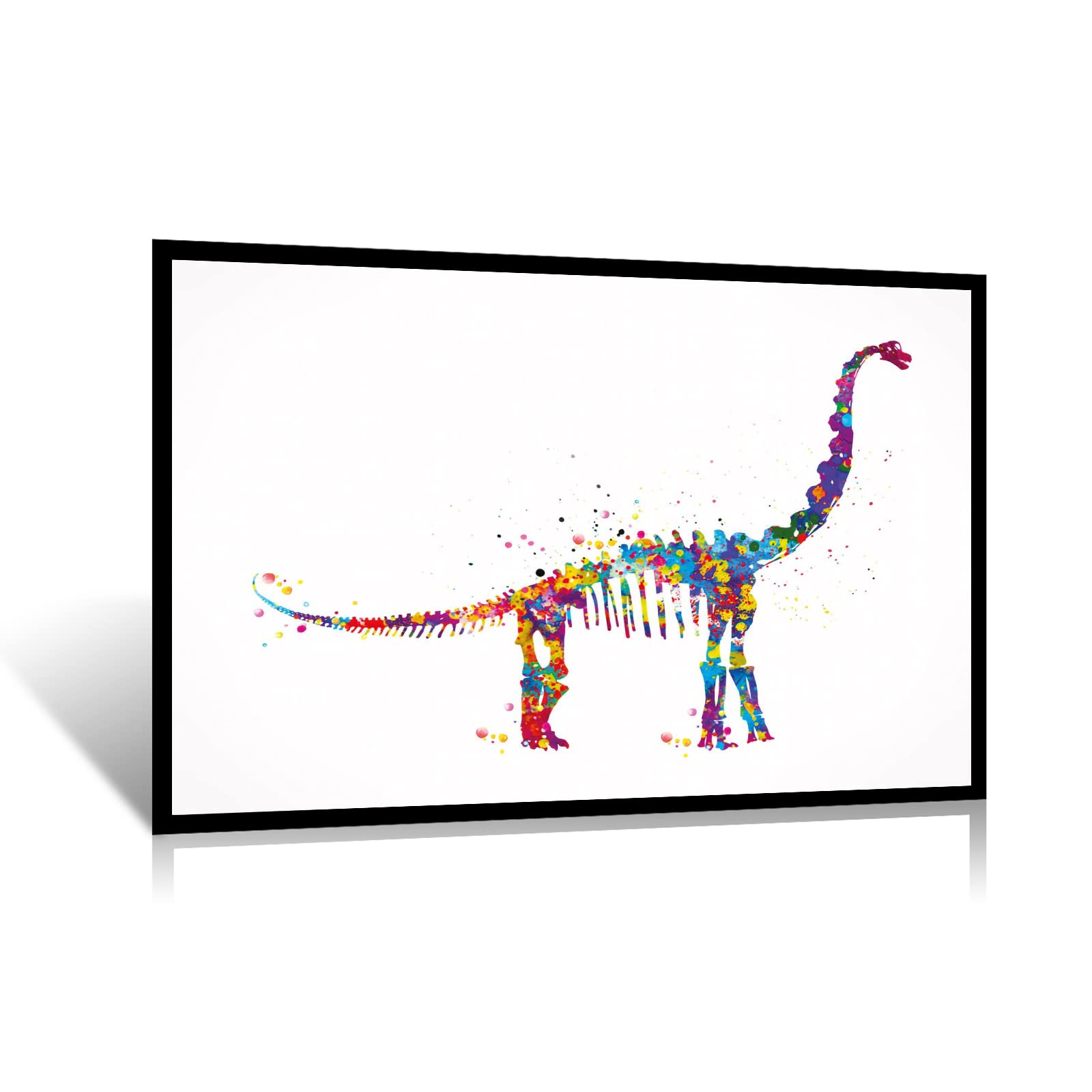 Brontosaurus Dinosaur Skeleton Watercolor Art Print - 8x12 Inch Framed Canvas Wall Decor for Kids Room, Nursery & Teen Girls Bedroom | Dino Themed Home Decor, Unique Boy Gift & Aesthetic Room Hanging
