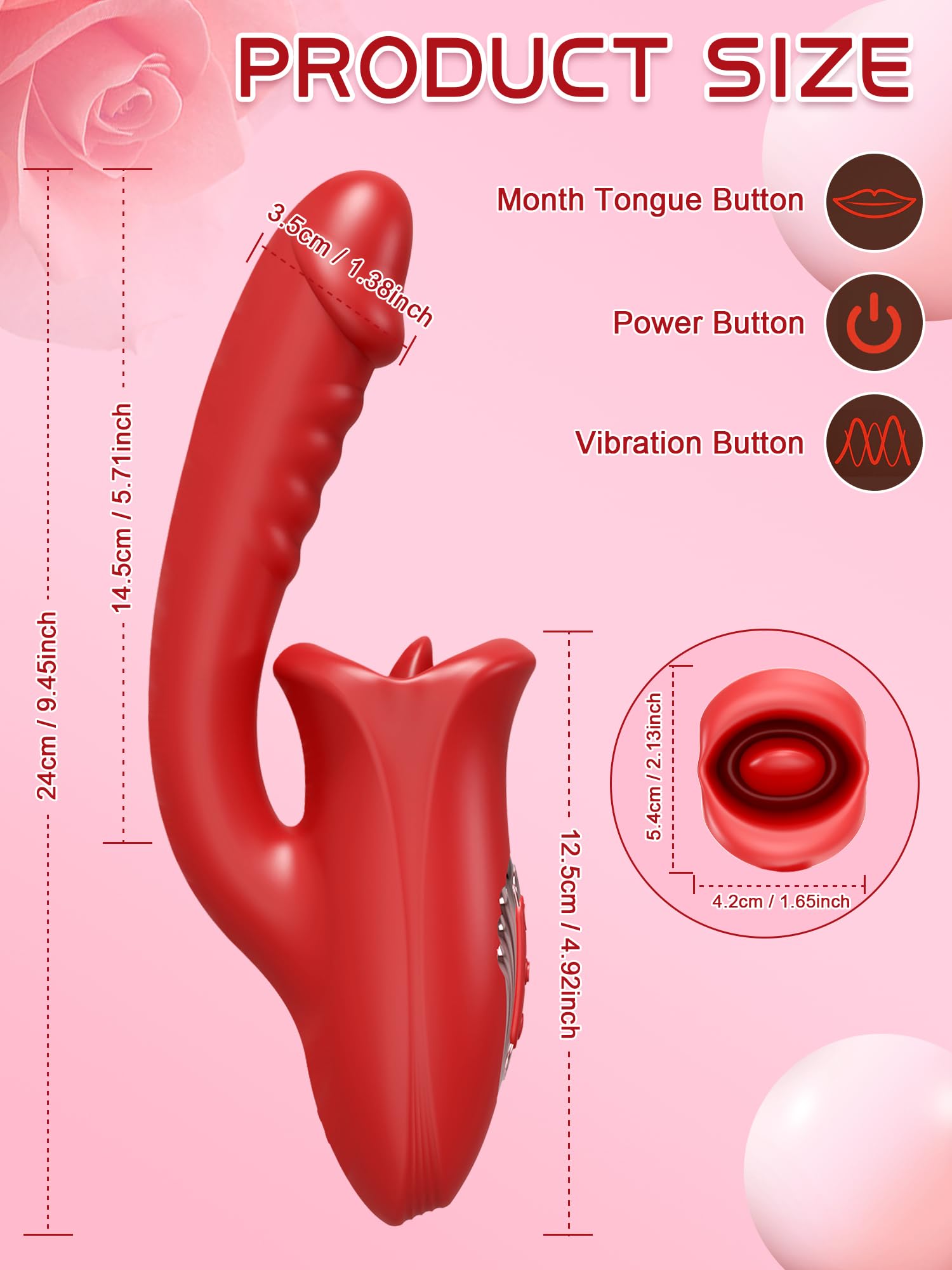 Realistic Tongue Rose Dildo Vibrator - 3-in-1 G-Spot & Clitoral Stimulator with 10 Vibration Modes & Licking Function for Women & Couples | Perfect for Solo Play & Intimate Couples Moments