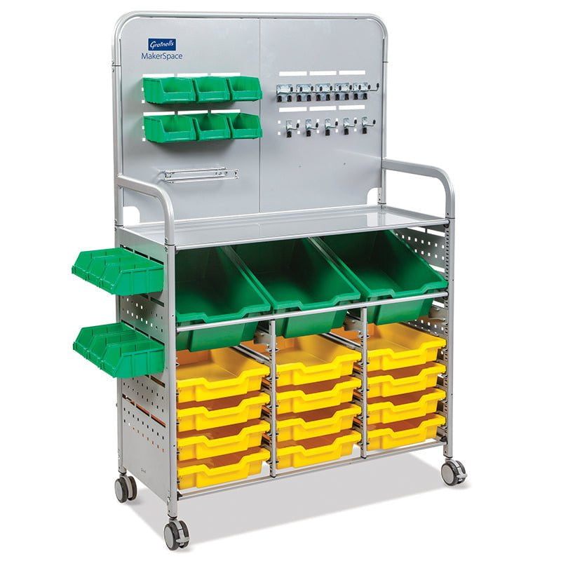 Gratnells MakerSpace Cart with 3 Deep & 12 Shallow Trays - Mobile Storage Organizer for Classroom, Art Supplies, STEM Projects & Homeschooling