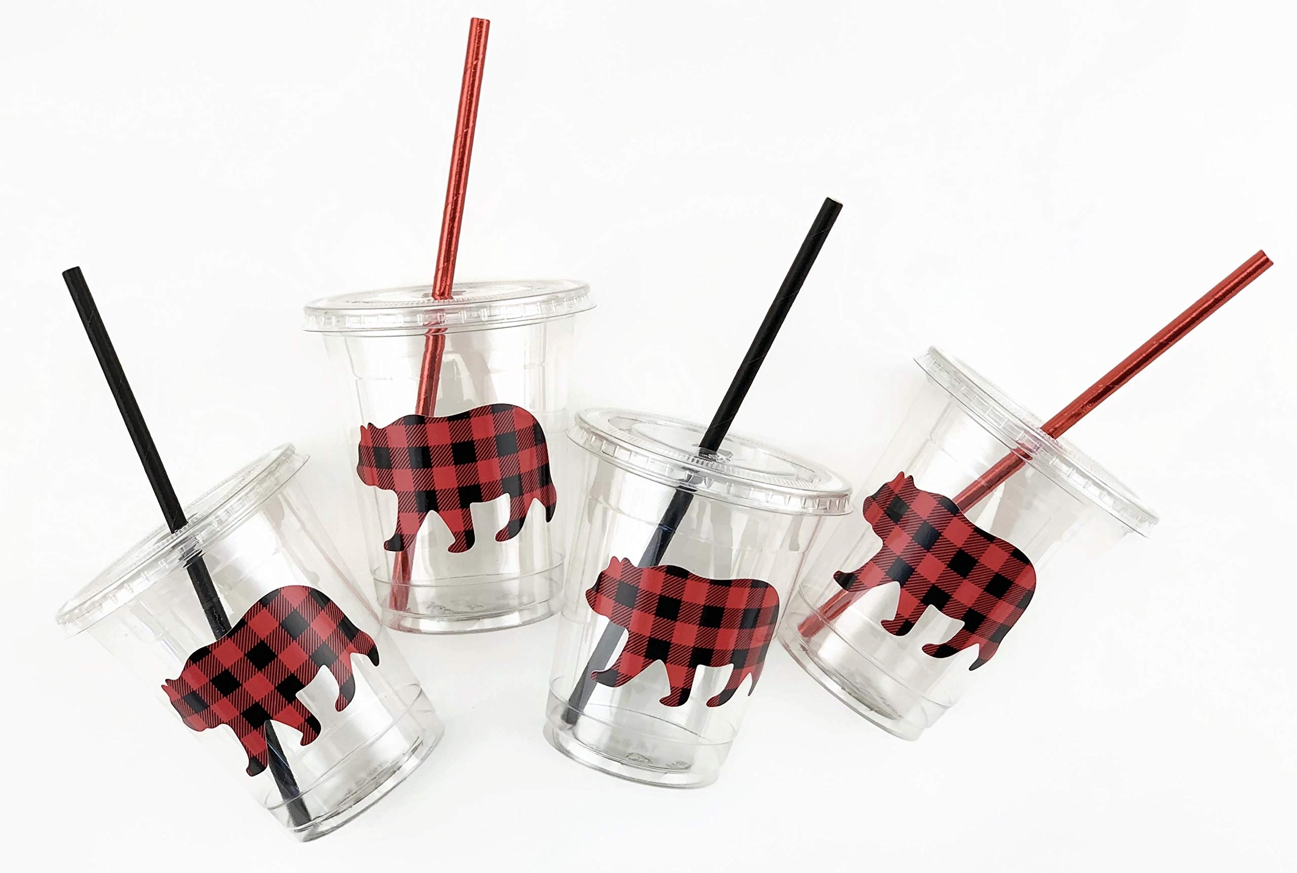 Buffalo Plaid Bear Baby Shower Cups - 12 Pack Lumberjack Themed Party Cups for Birthday, Baby Shower & Rustic Events - Perfect for Outdoor Picnics, Camping & Cabin Celebrations