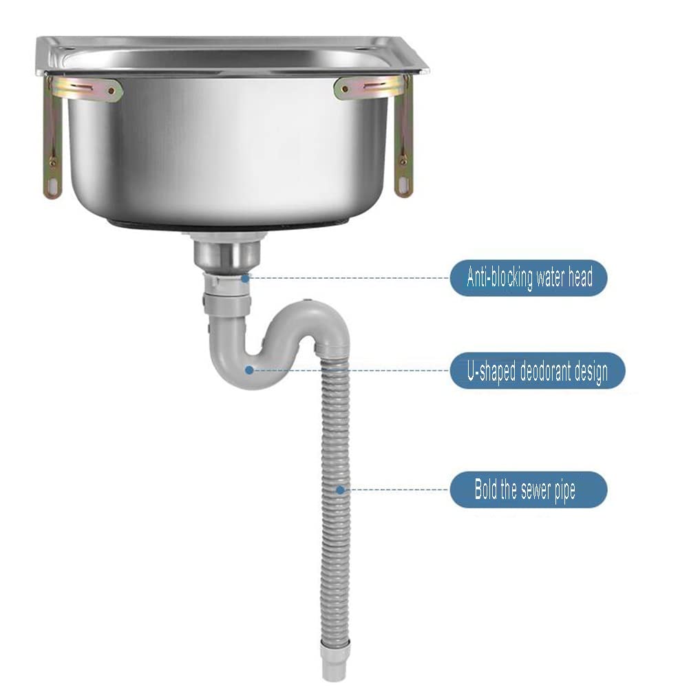 **Stainless Steel Square Kitchen Sink - Single Bowl Deep Basin with Reversible Drainer & Waste Pipes | Perfect for RV, Campervan, Home Kitchens, Bars & Pubs**    *Use Scenarios: Ideal for compact spaces, mobile homes, commercial kitchens, and modern home upgrades.*