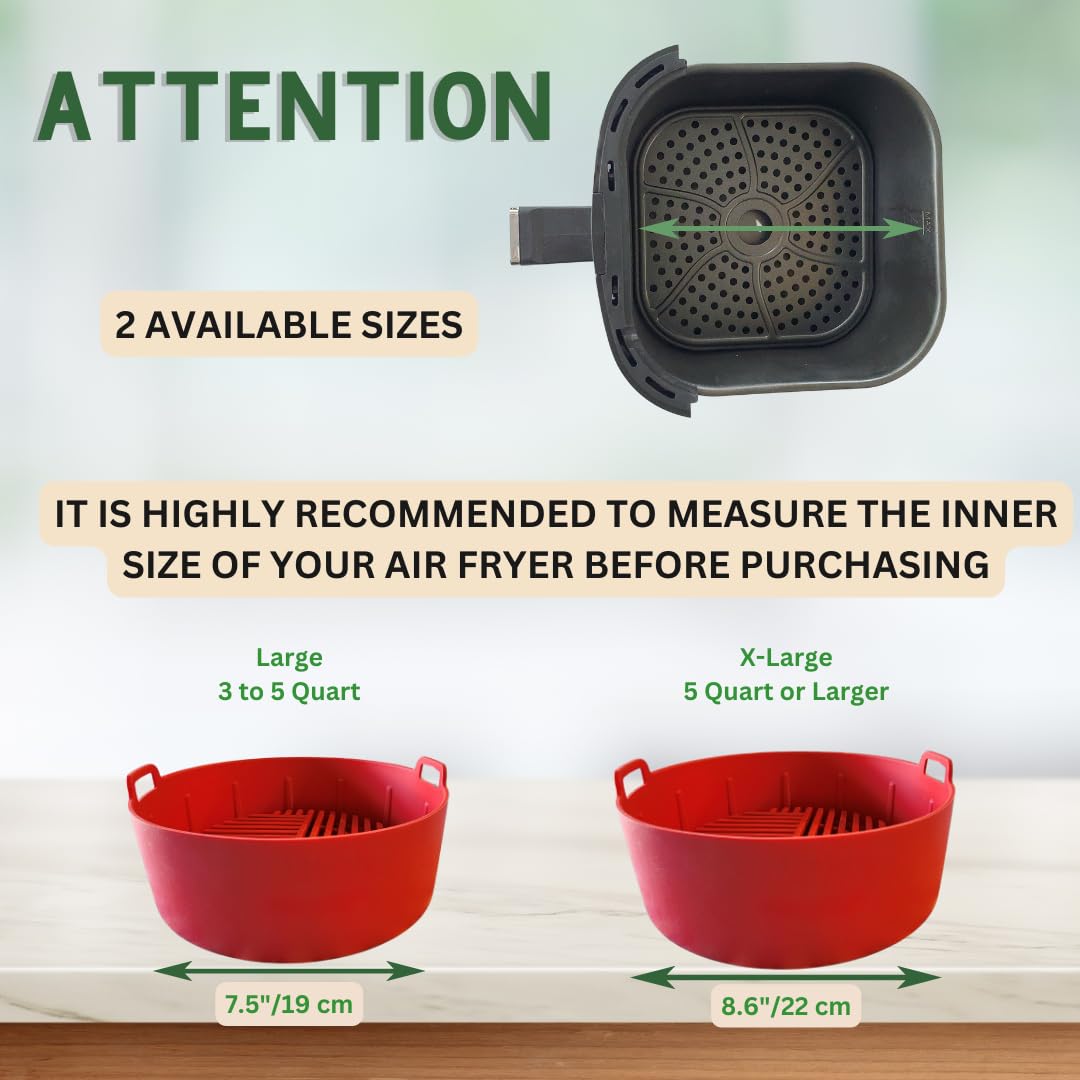 Reusable Silicone Air Fryer Basket – BPA-Free Non-Stick Liner for Air Fryers (7.5 Inch, Red) | Perfect for Cooking French Fries, Chicken Wings & Vegetables