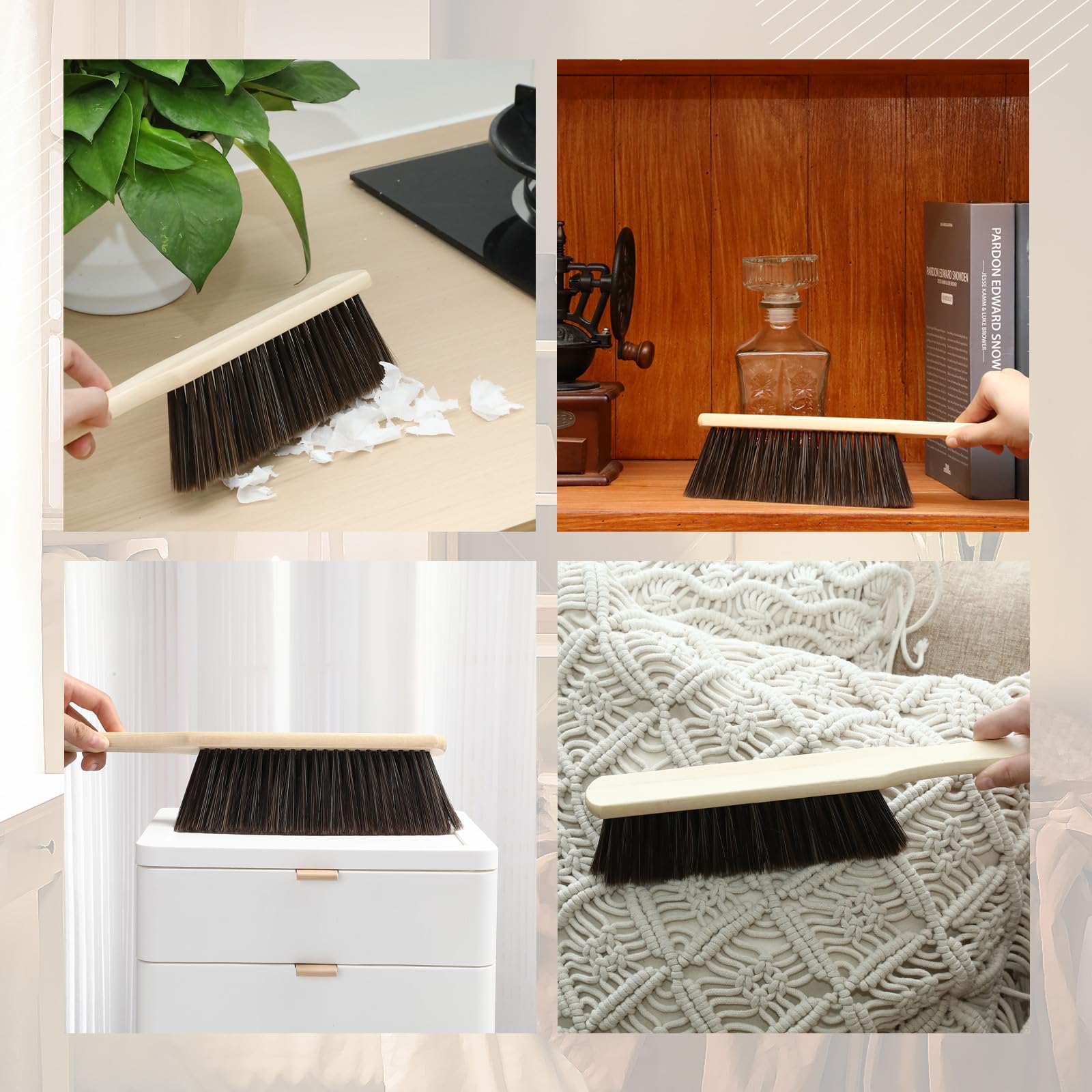 8-Piece Wooden Dust Brush Set with Soft Bristles & Long Handle - Bulk Hand Brooms for Cleaning Outdoor Furniture, Cars, Beds, Sofas, Fireplaces & Clothes - Perfect for Home, Office & Garage Cleaning