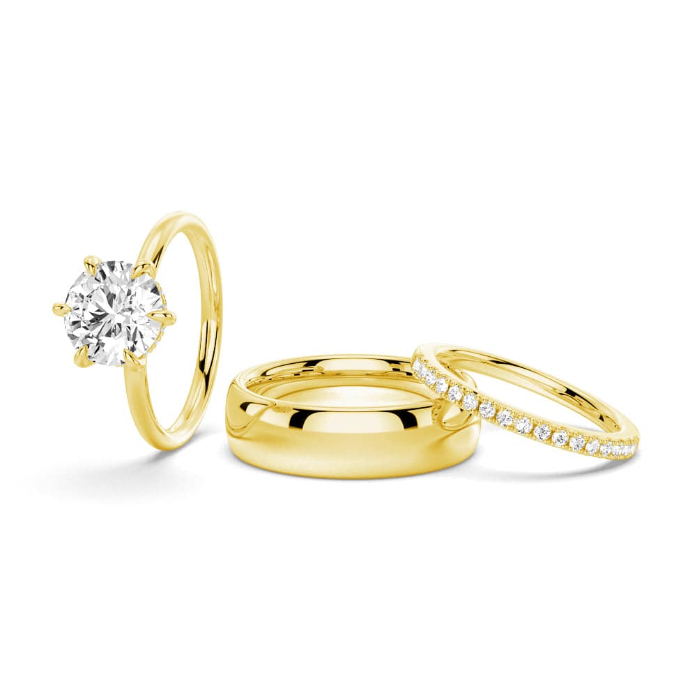 6-Prong Solitaire Moissanite Engagement & Wedding Ring Set for Couples with Matching Men's Band - Perfect for Proposals, Anniversaries & Romantic Occasions