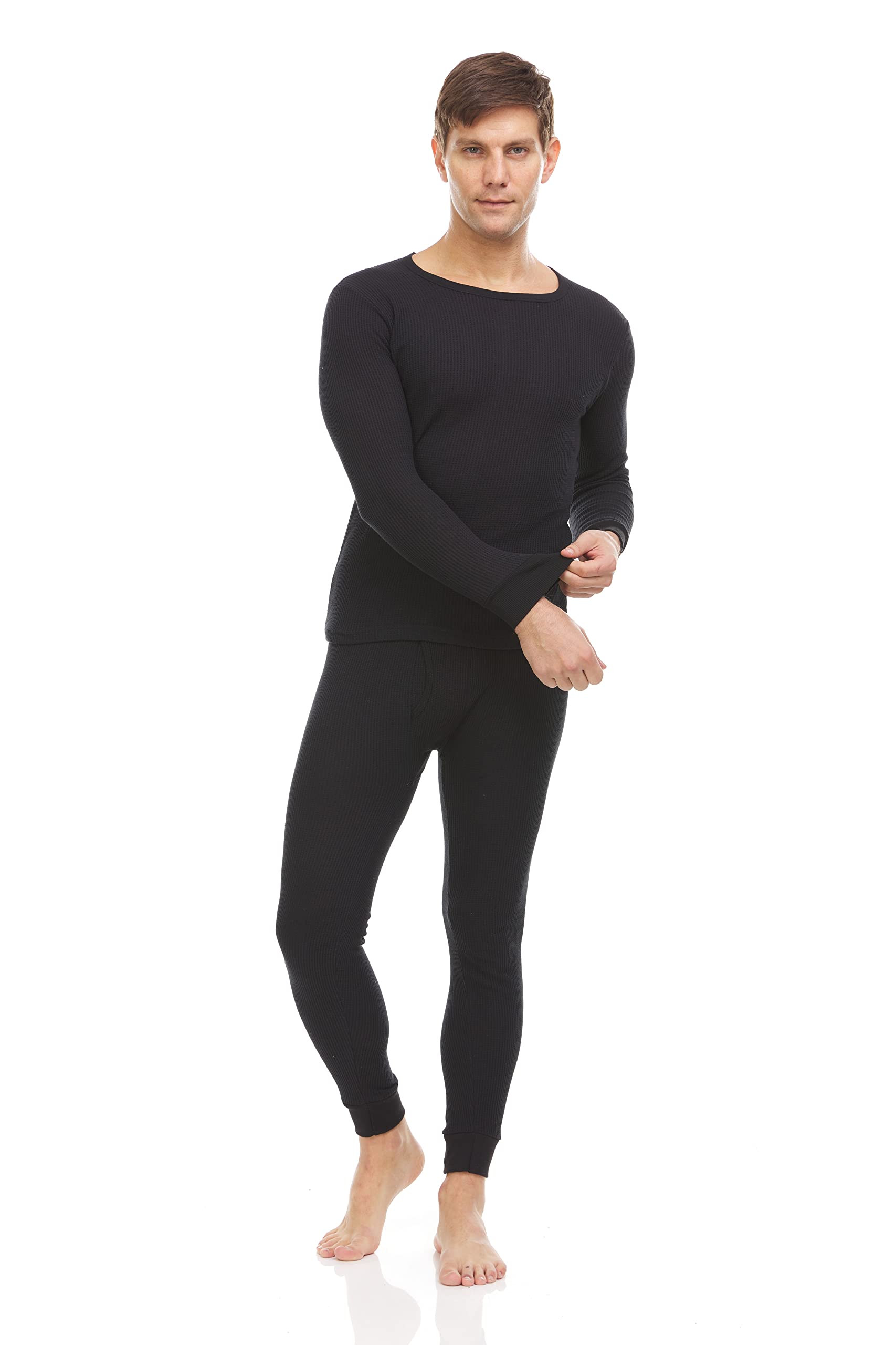 2-Pack Men's Thermal Underwear Set - Cotton Base Layer Long Johns Top & Bottom for Winter, Cold Weather - Solid Colors - Ideal for Skiing, Hiking, and Outdoor Activities