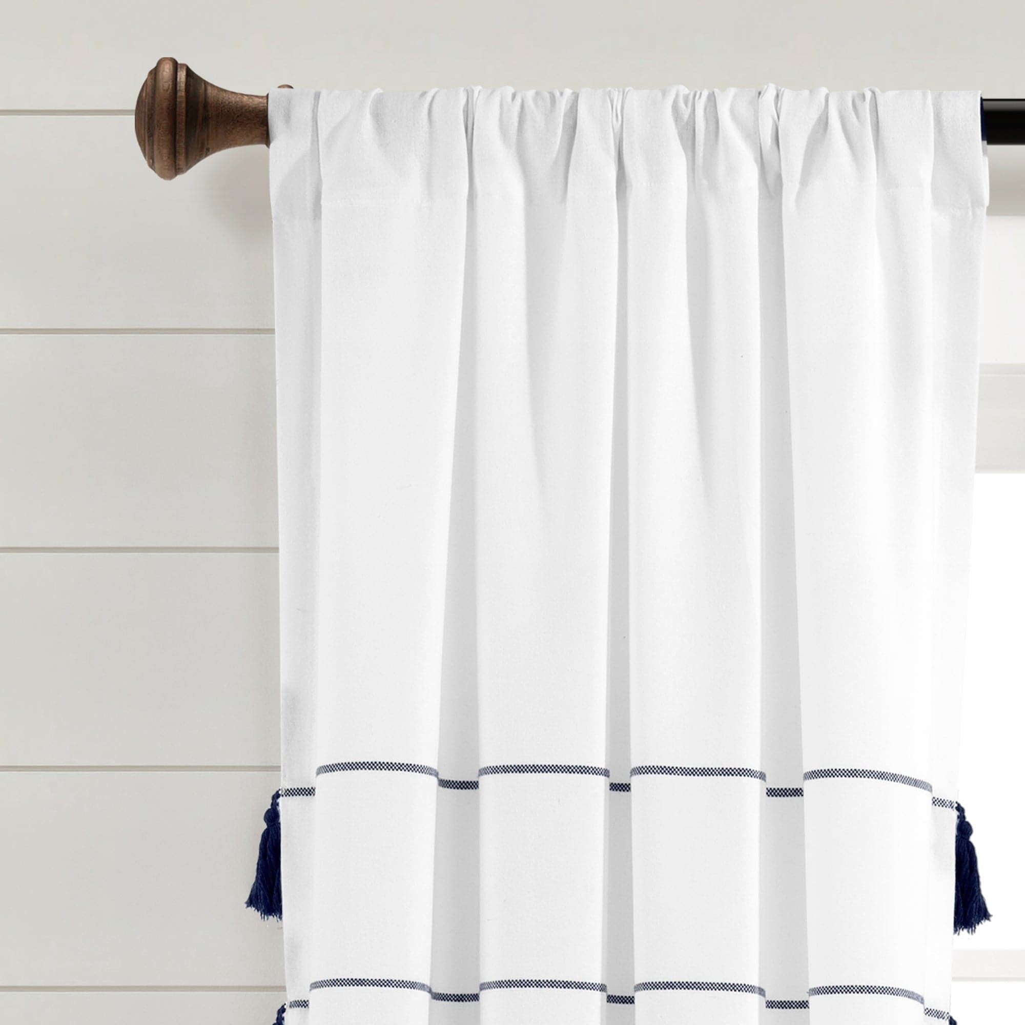 Farmhouse Boho Stripe Woven Tassel Window Curtains - Yarn Dyed Recycled Cotton Blend Panel Set (2 Pack) for Living Room, Bedroom & Dining Room Decor