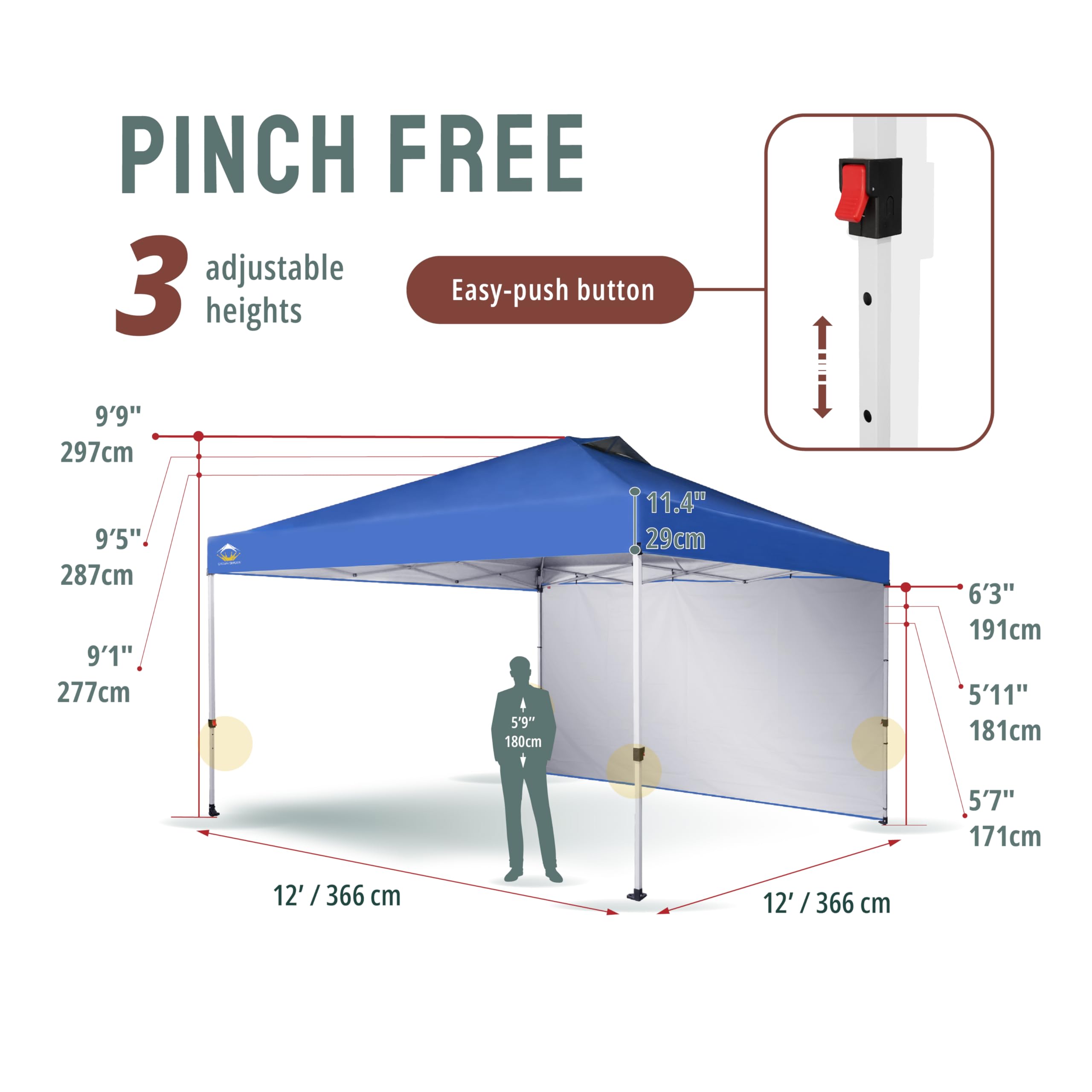 CROWN SHADES 12x12 Pop Up Canopy Tent with 150D Silver Coated Fabric - Instant Commercial Canopy Includes 1 Removable Sidewall, 4 Ropes, 8 Stakes, Weight Bags & STO 'N Go Bag - Perfect for Outdoor Events, Beach Parties, Camping & Farmers Markets (Blue)