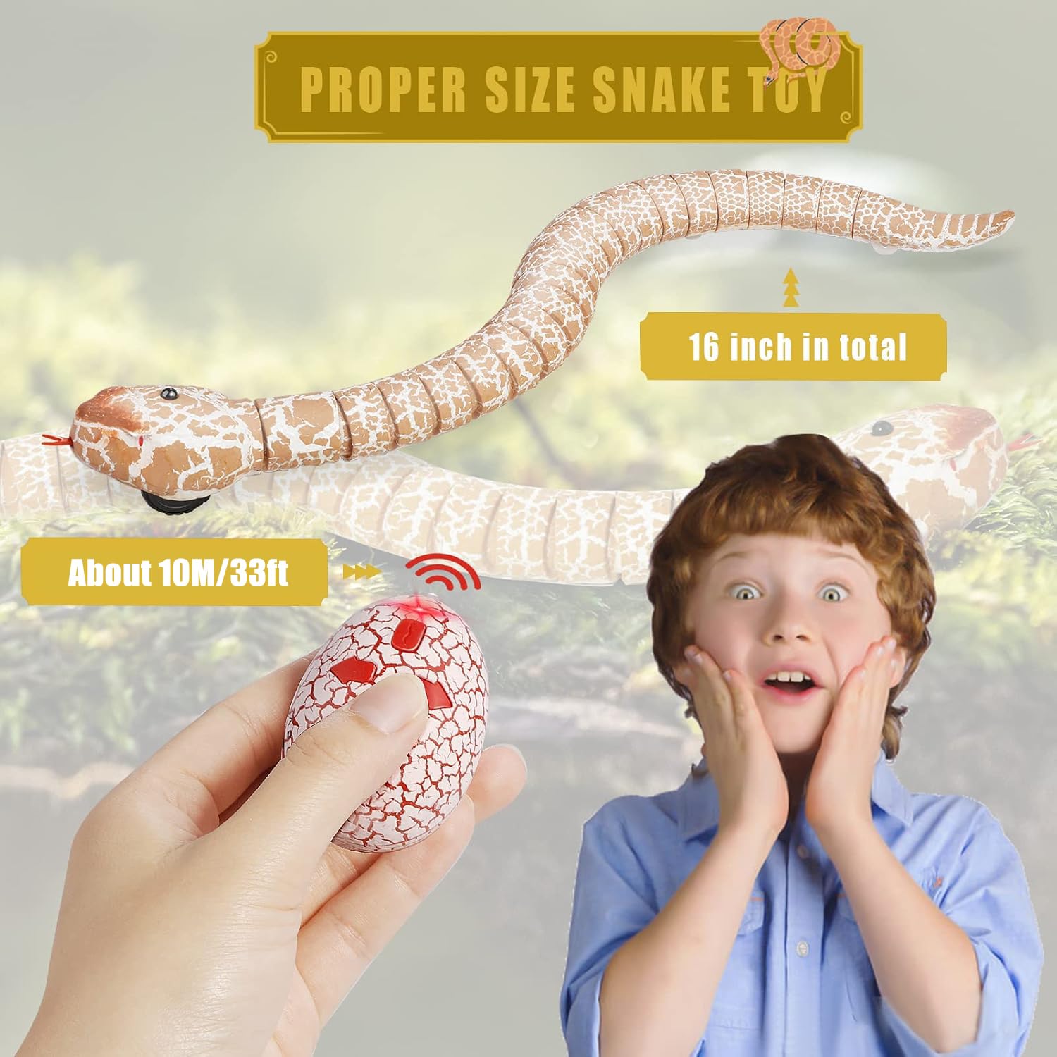 Ufurty Rely2016 Realistic Remote Control RC Snake Toy - Fast Moving Simulation Rattlesnake Robotic Toy with USB Rechargeable Battery & Snake-Egg Controller - Scary Trick Toy for Kids Outdoor Play, Halloween Prank, and Party Fun