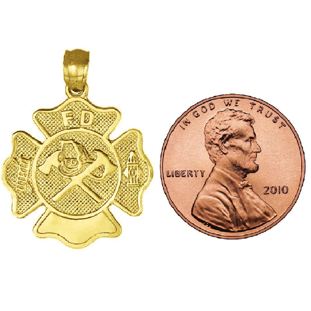 14K Yellow Gold Fire Department Badge Pendant - Handcrafted in USA - Perfect for Firefighters, First Responders & Gifts for Heroic Service