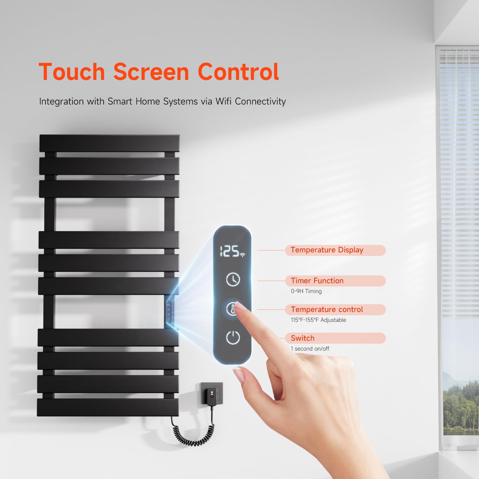 WiFi Electric Heated Towel Warmer Rack 43 x 22 Inches - 410W Wall Mounted with Timer & LED Indicator, Black - Perfect for Bathroom, Spa, Gym & Luxury Home Use