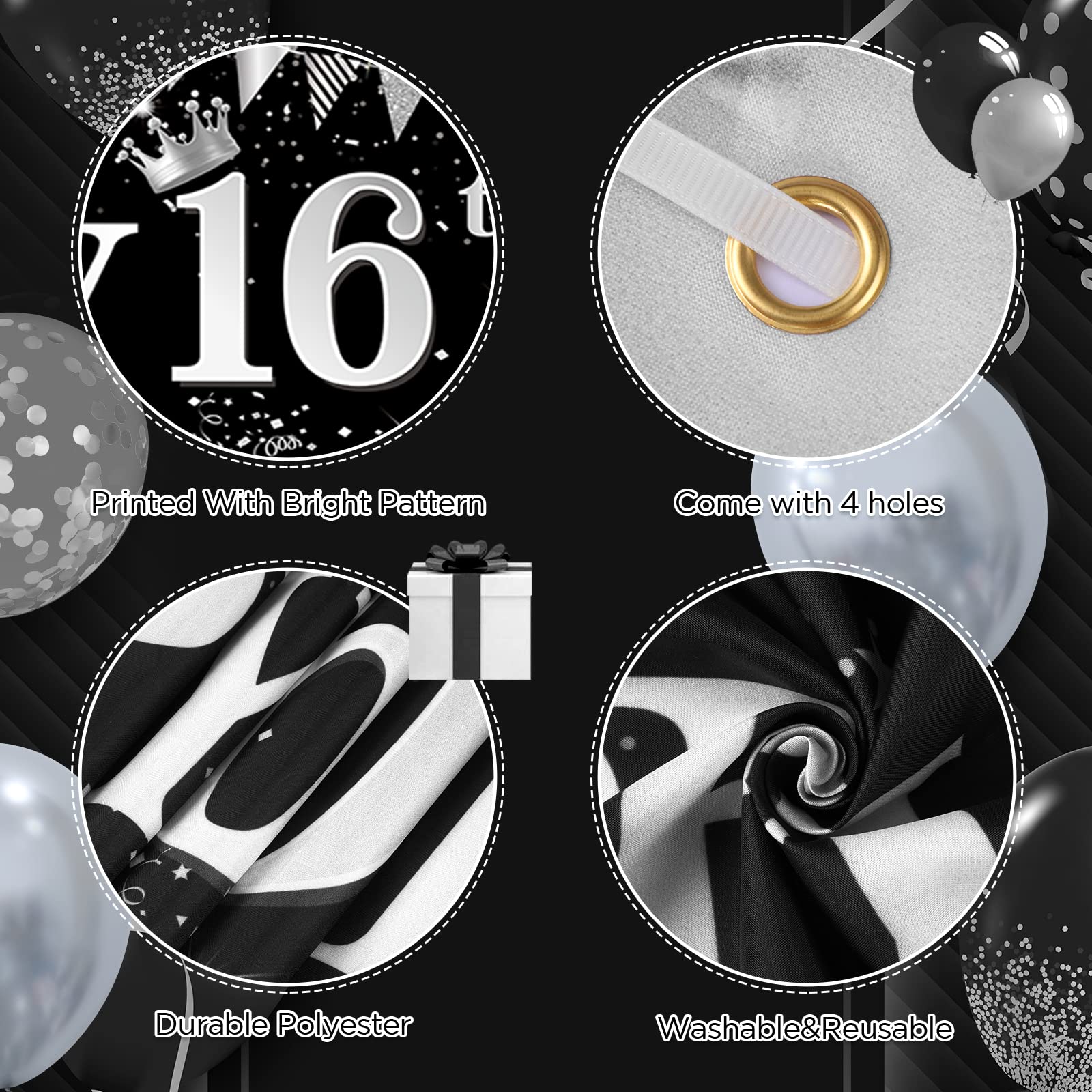 Black & Silver Happy 16th Birthday Decorations Set - Banner Yard Sign & 18Pcs Balloons for Boys Girls Sweet 16 Party Supplies | Perfect for Birthday Anniversaries, Teen Celebrations & Milestone Decor