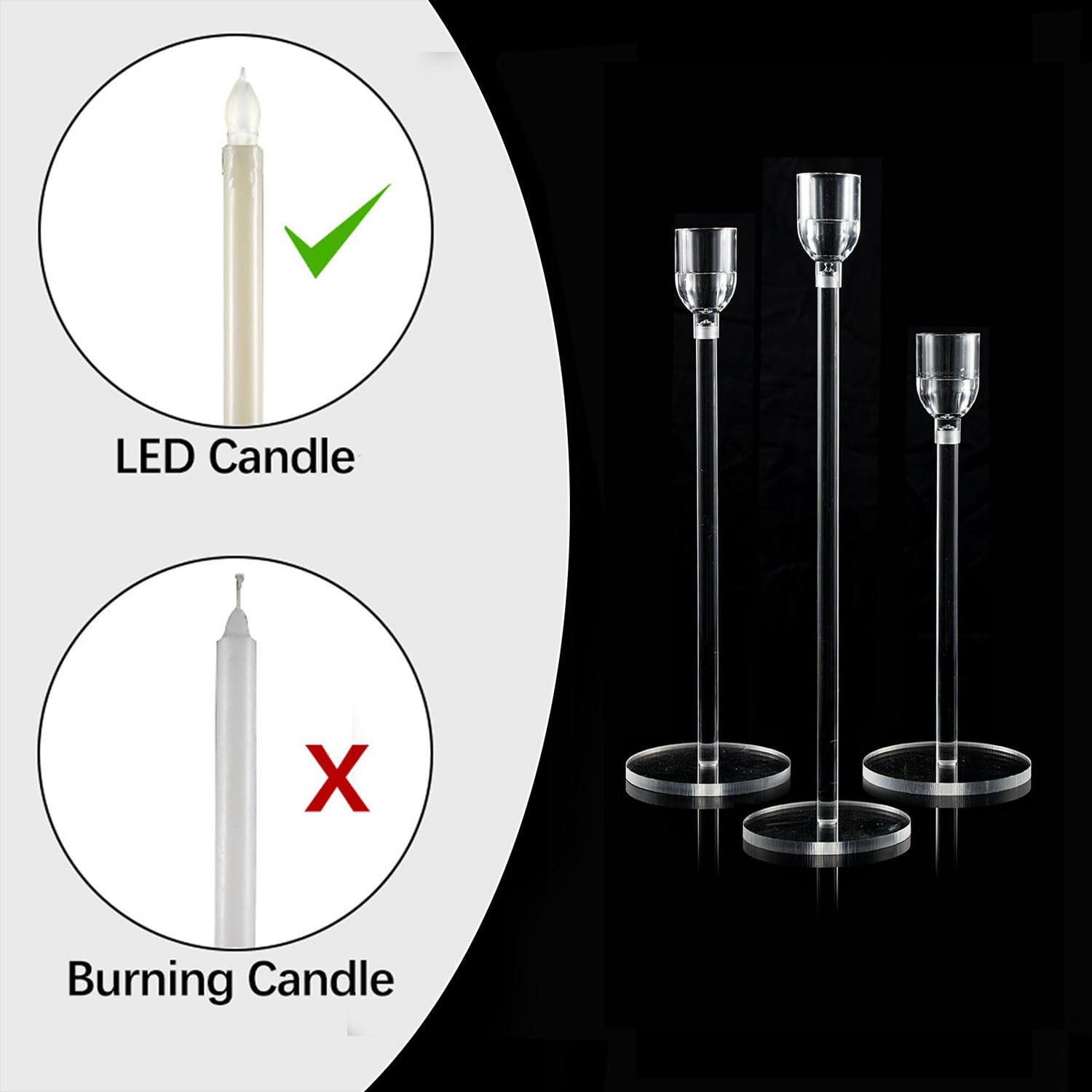 Vincidern 6-Piece Acrylic Candle Holder Set - Elegant Taper Candle Holders for Wedding Centerpieces, Dining Table Decor, Halloween & Christmas Candlesticks - Perfect for Romantic Dinners, Holiday Parties & Home Decoration