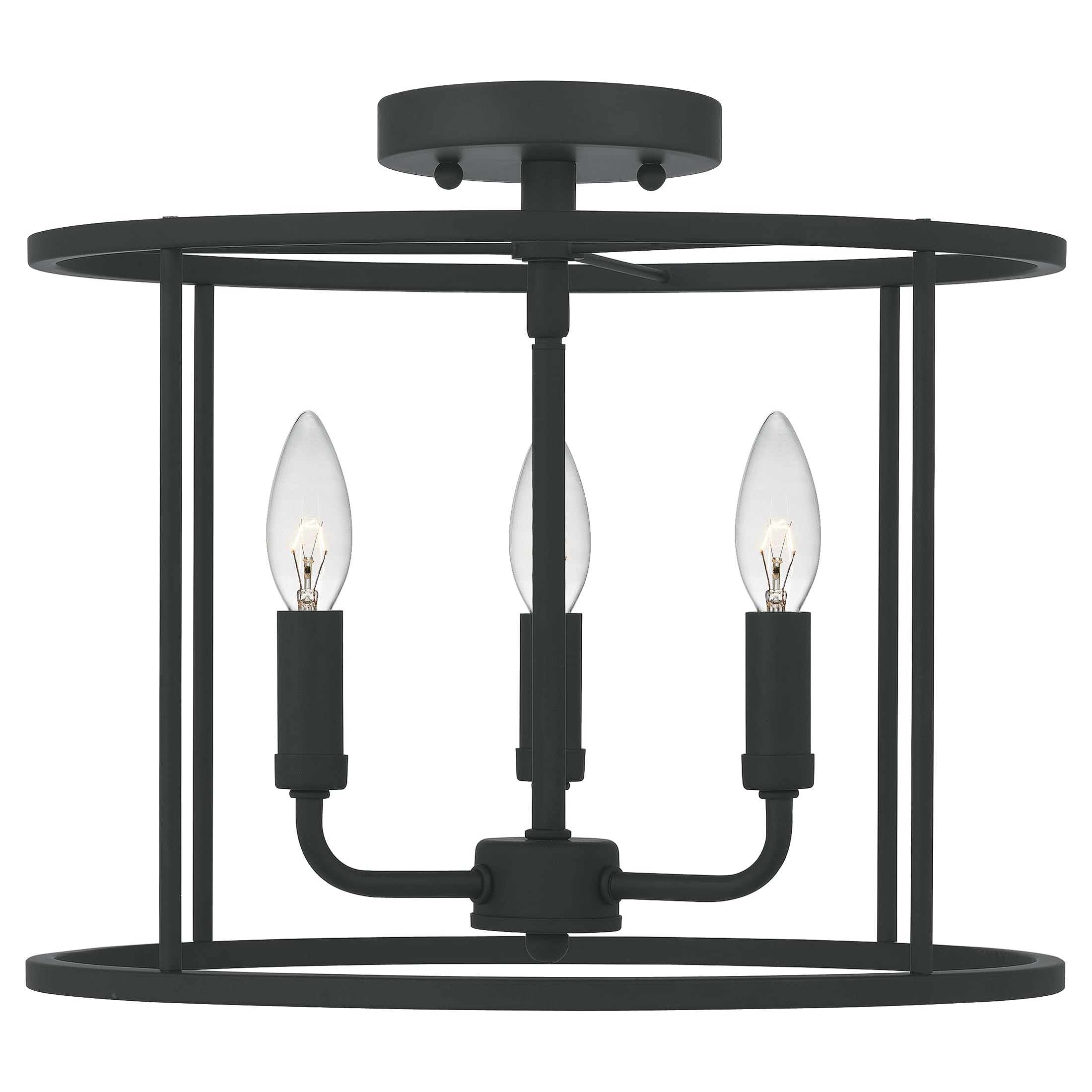Quoizel Abner 3-Light Matte Black Semi-Flush Mount Ceiling Light Fixture - Modern Lighting for Bedroom, Kitchen, Hallway & Entryway
