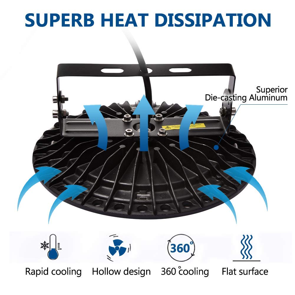 200W UFO LED High Bay Lights 20000LM, 6000K-6500K Daylight White Ultra Thin Shop Lighting for Warehouse, Garage, Barn, Workshop, Gym, Factory, Supermarket, Stadium
