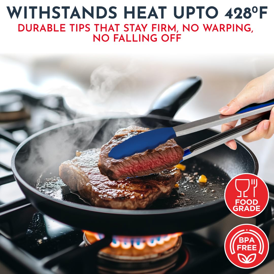 Premium Silicone Kitchen Tongs Set - 3 Heat-Resistant Cooking Tongs (7