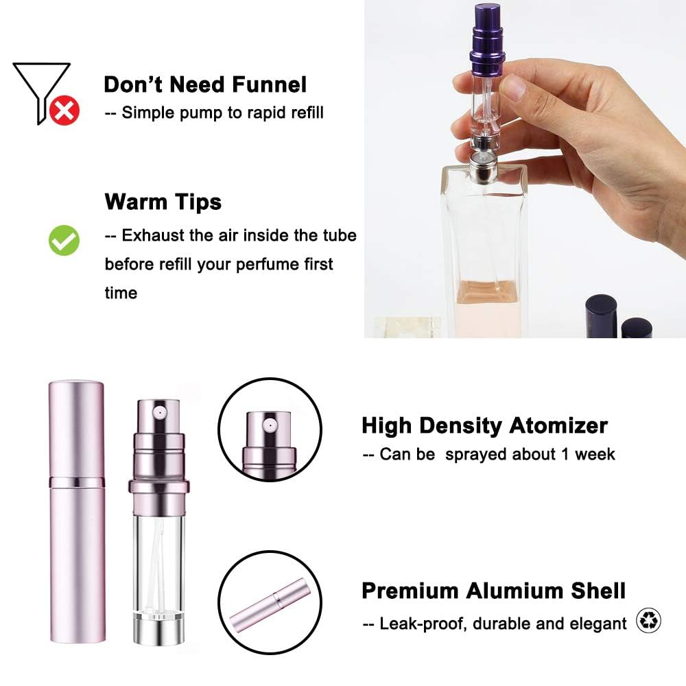 Refillable Travel Perfume Atomizer Bottle - 5ml Mini Portable Spray Container for Women & Men | Perfect for Flying, Purse, Vacation & Everyday Carry | Leak-Proof Essential for Travel, Gym, Office & Date Night
