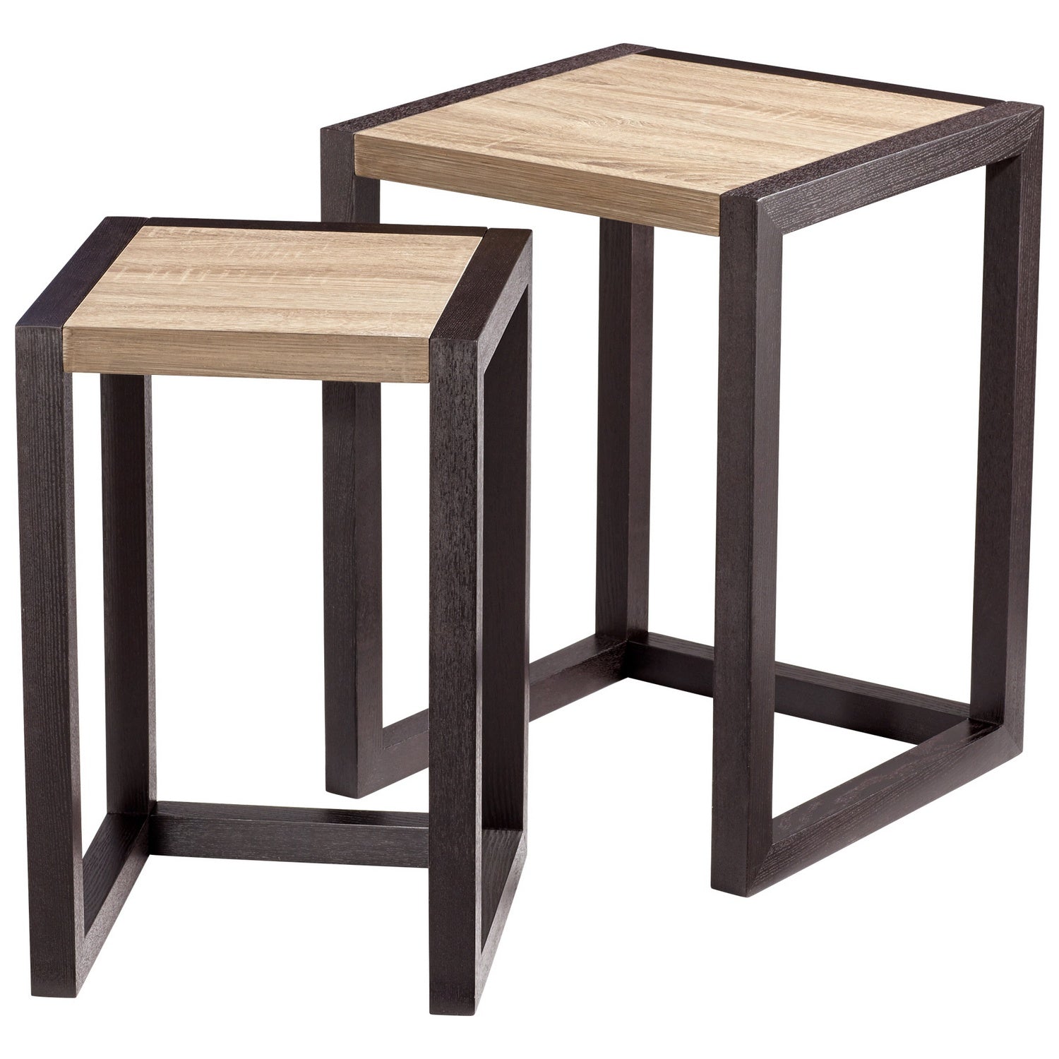Cyan Design 06792 Becket Nesting Tables - Set of 3, Oak & Black Wood Veneer - Modern Side Tables for Living Room, Bedroom, or Office