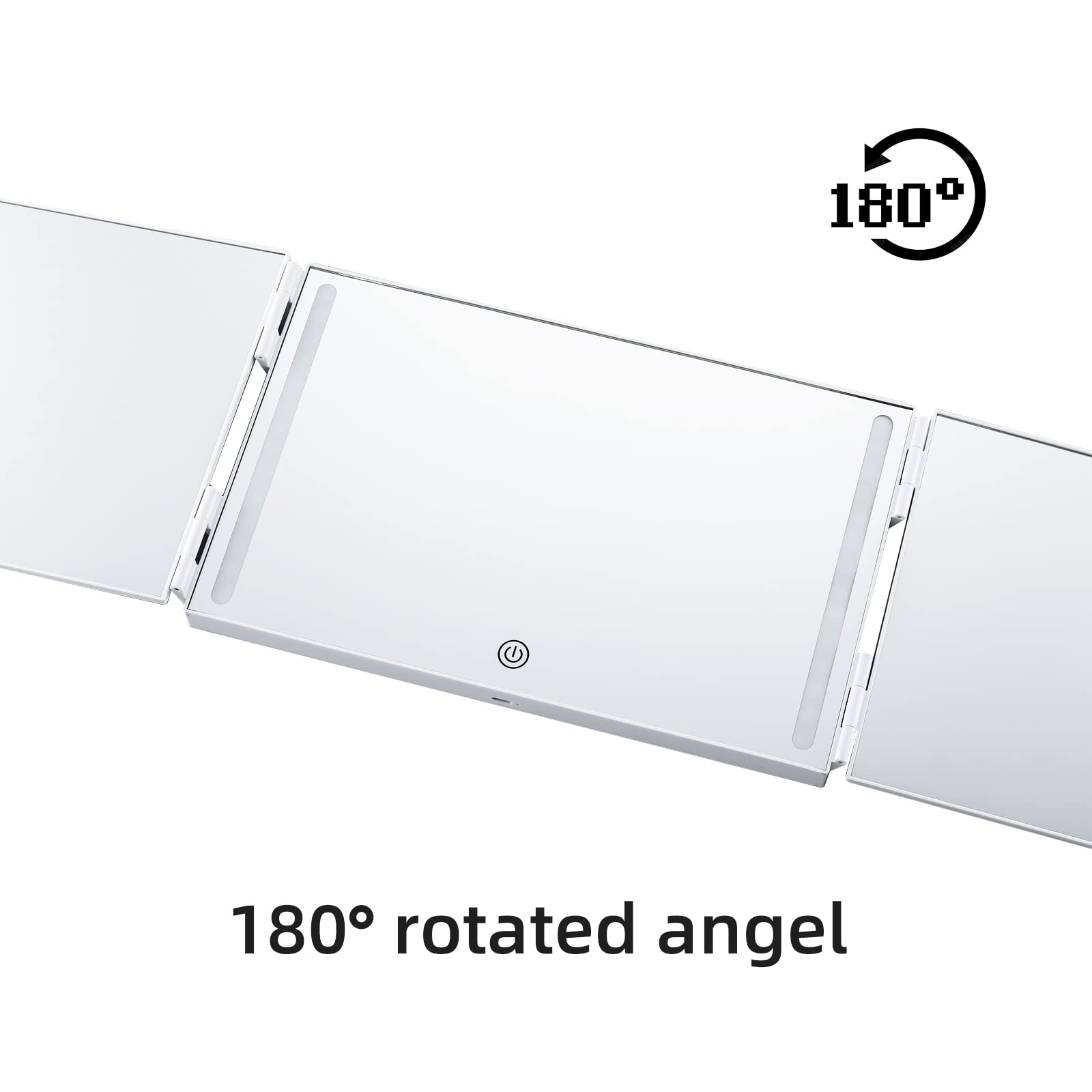 Essbhach 3-Way Adjustable LED Mirror - 360° Rotating Vanity & Barber Mirror for Women & Men, Height-Adjustable Wall Mount with Hooks - Perfect for Salon, Bathroom & Home Makeup Station