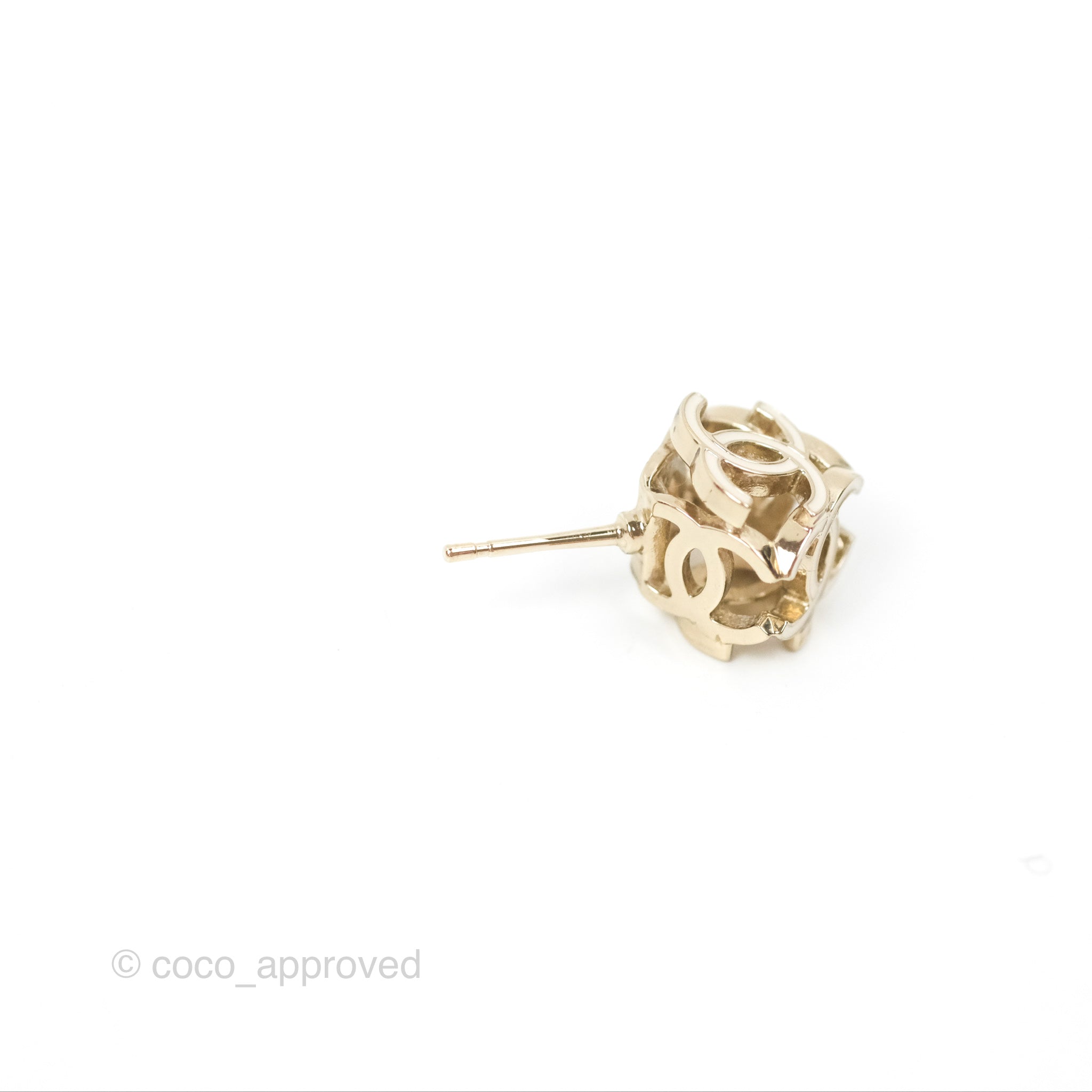 Chanel CC Gold and White Cube Earrings - 22K Gold Tone Fashion Jewelry for Women - Perfect for Parties, Weddings, and Special Occasions