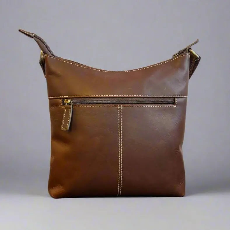 Durable Full Grain Leather Small Crossbody Bag with Front Zipper - Perfect for Travel, Shopping & Everyday Use