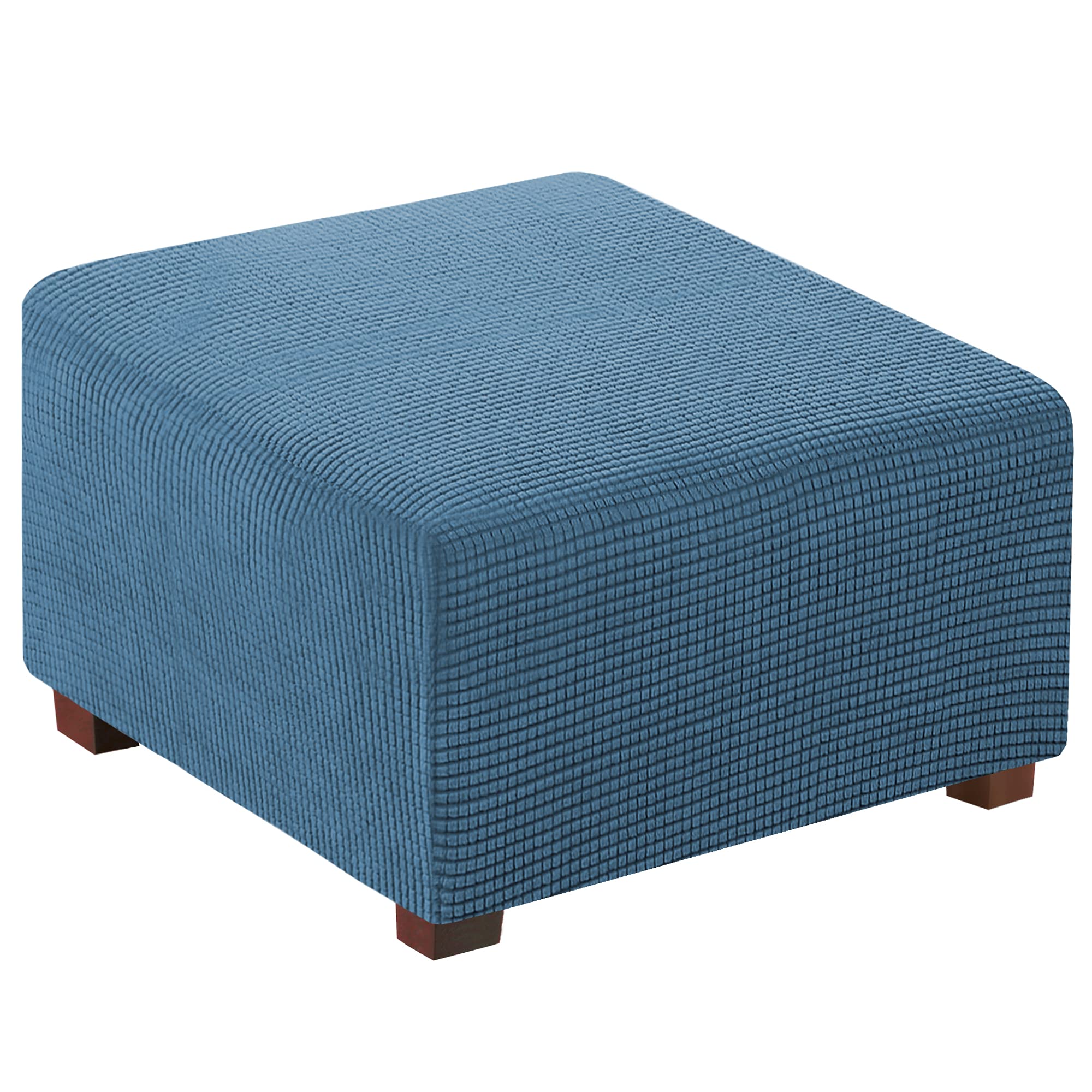 Flamingo P Stretch Ottoman Cover - Square Slipcover for Folding Storage Stool, Dusty Blue Small Size - Soft Elastic Furniture Protector for Living Room, Bedroom & Nursery